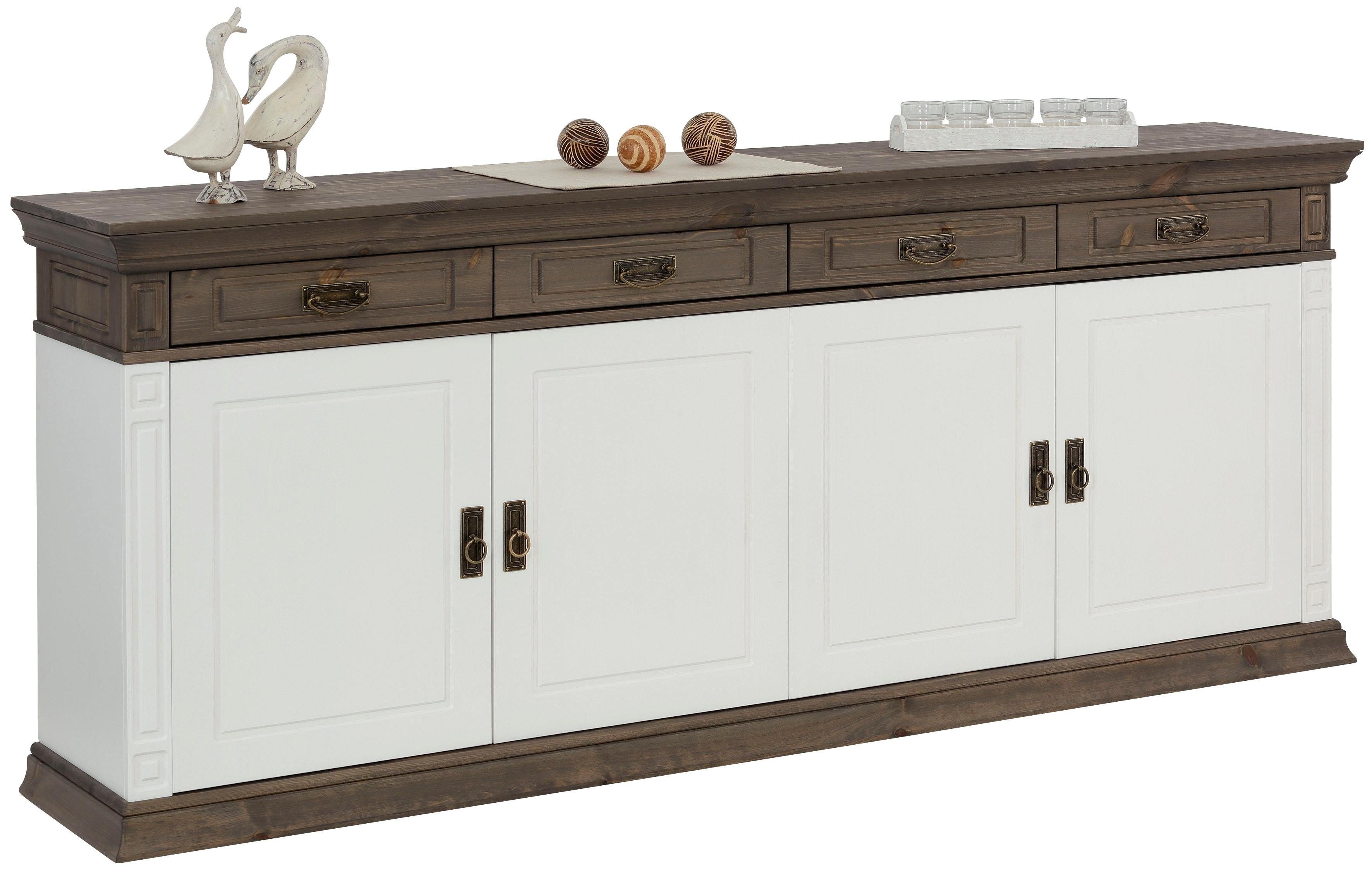 Home affaire Dressoir Vinales Commode in klassieke landelijke stijl, breedte 202 cm dressoirs maat 202x39x83 cm wit