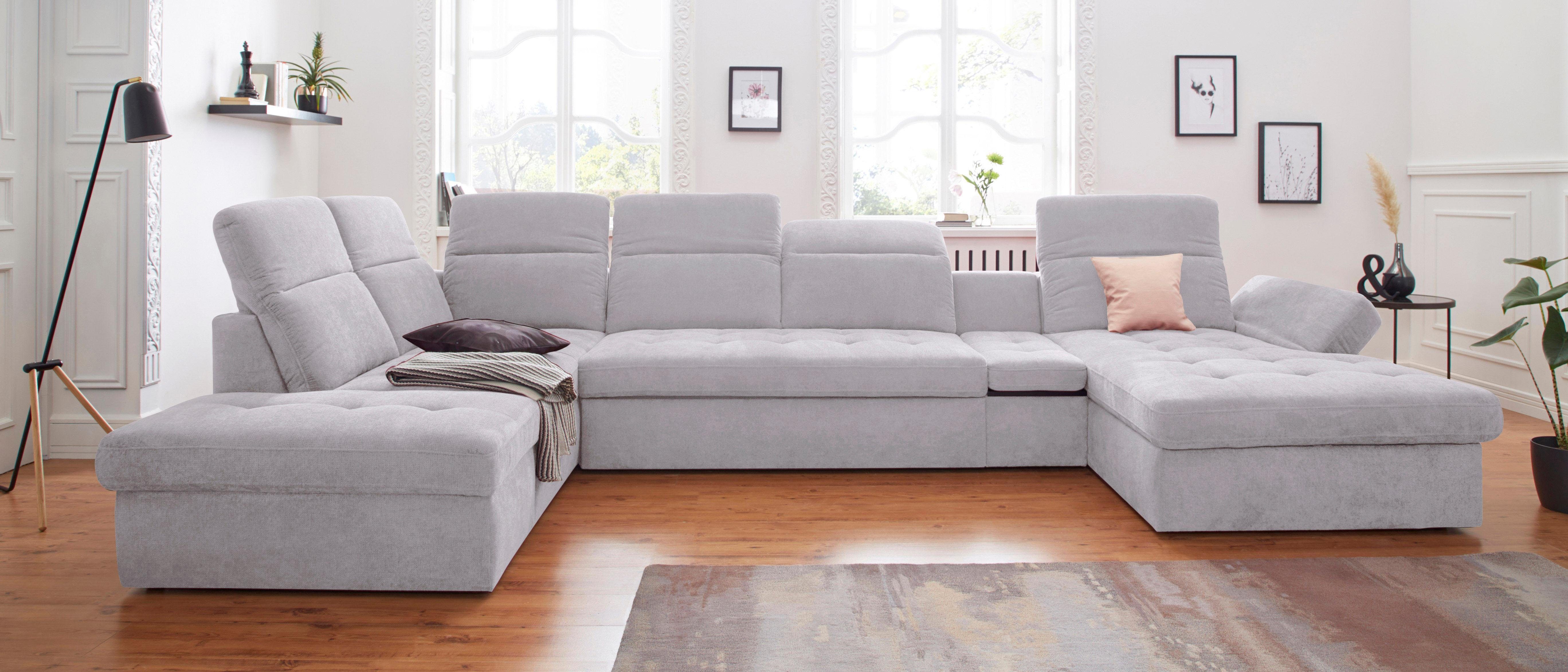 sit&more Zithoek Stardust U-vorm met verstelbare hoofdsteun, armleuningen en tafelelement zilver(kleur), zithoeken, Récamier rechts, Met