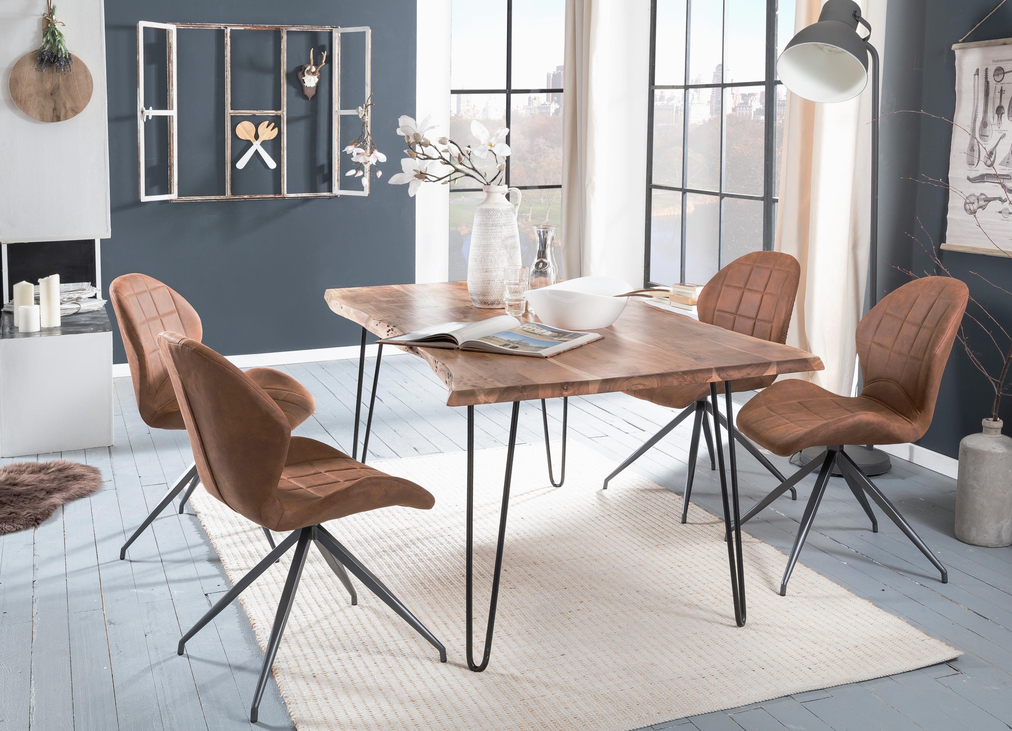 Home affaire Eettafel Manhattan 2.0 in boomstam-look en filigraan verwerkt frame eettafels maat 160 cm x 77 cm x 90 cm beige