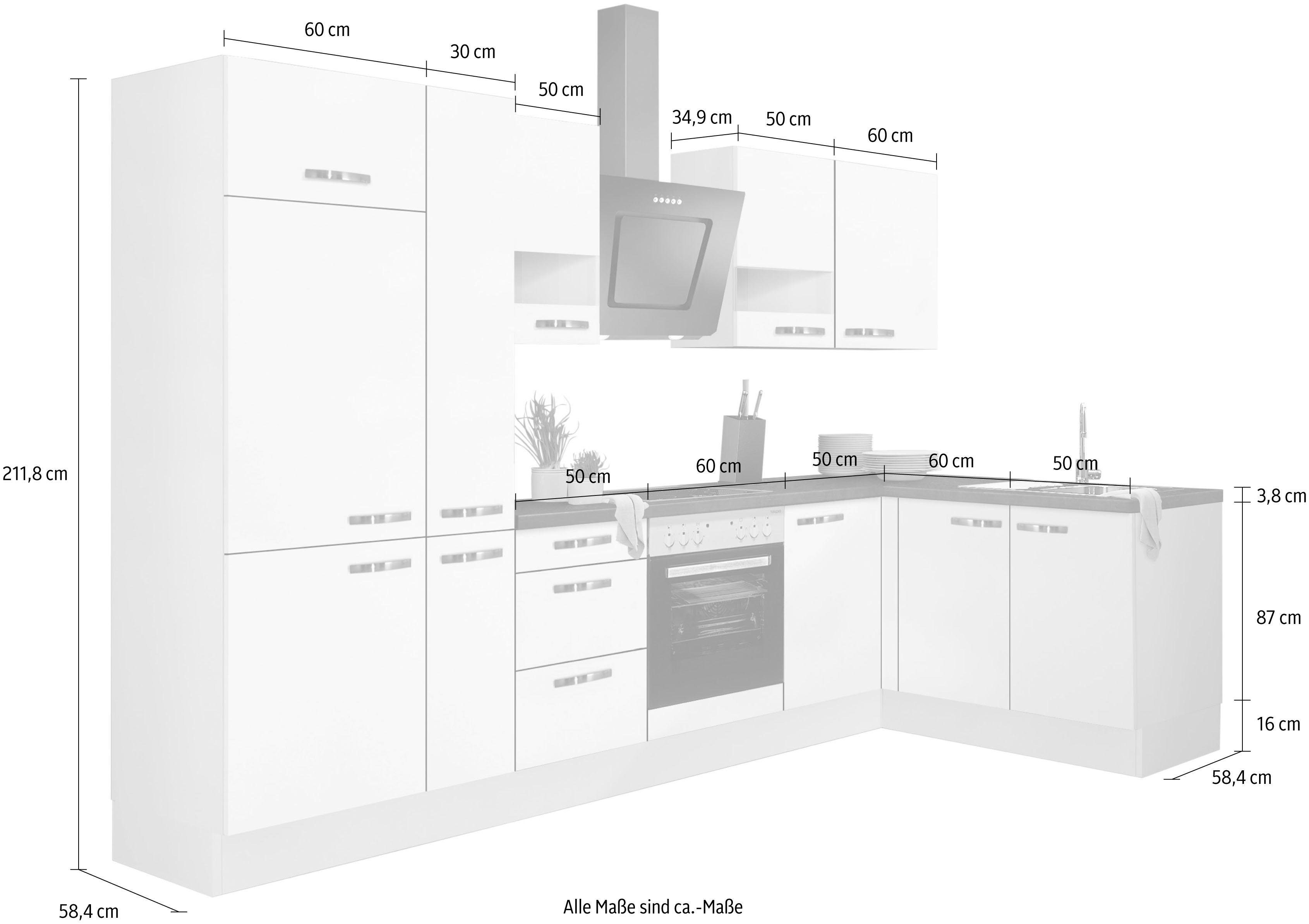Kochstation Hoekkeuken KS-Cara met volledige uittrekbaarheid en soft-close functie, breedte 315 x 175 cm