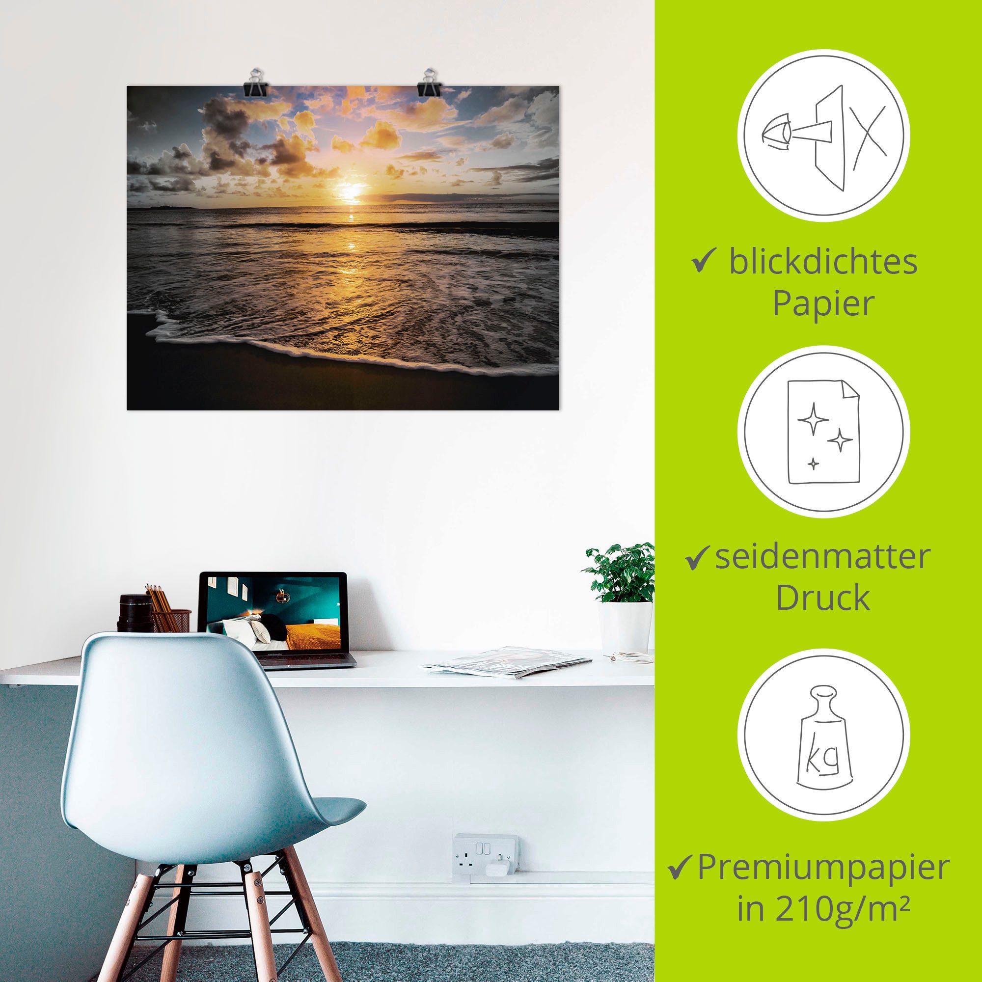 Artland Poster Tropische zonsondergang aan het strand als artprint op linnen, muursticker of poster in verschillende maten