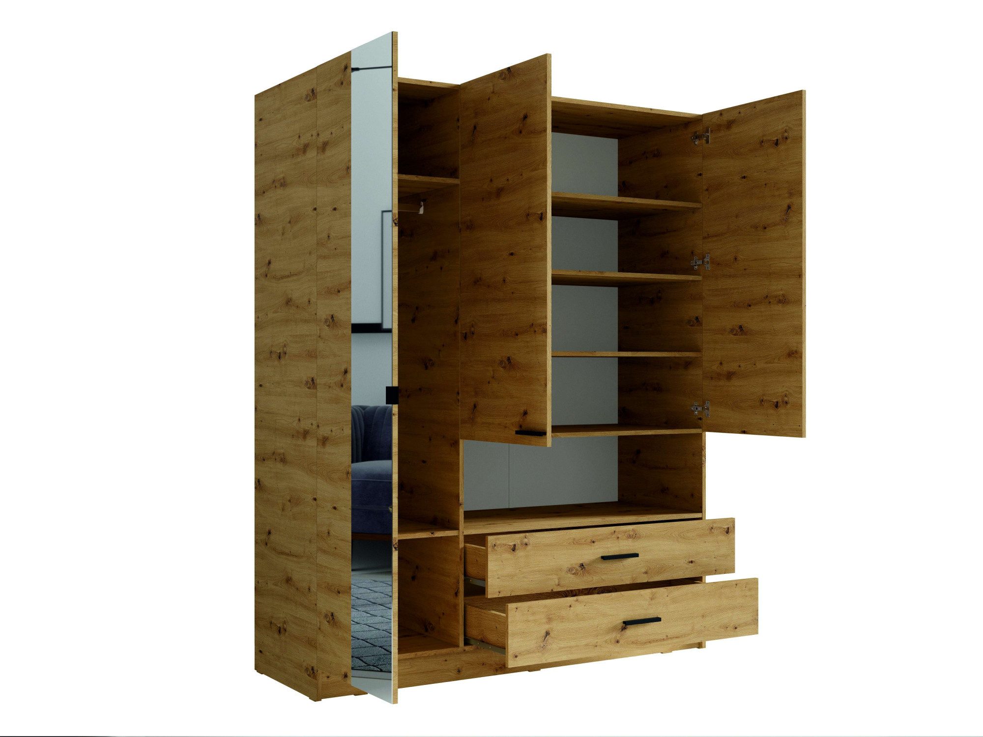 INOSIGN Kledingkast LAREDO Wäscheschrank komplette Innenausstattung, Maße 158,3/200,5/55cm Garderobe met open vak, 3 deuren en 2 lades, FSC