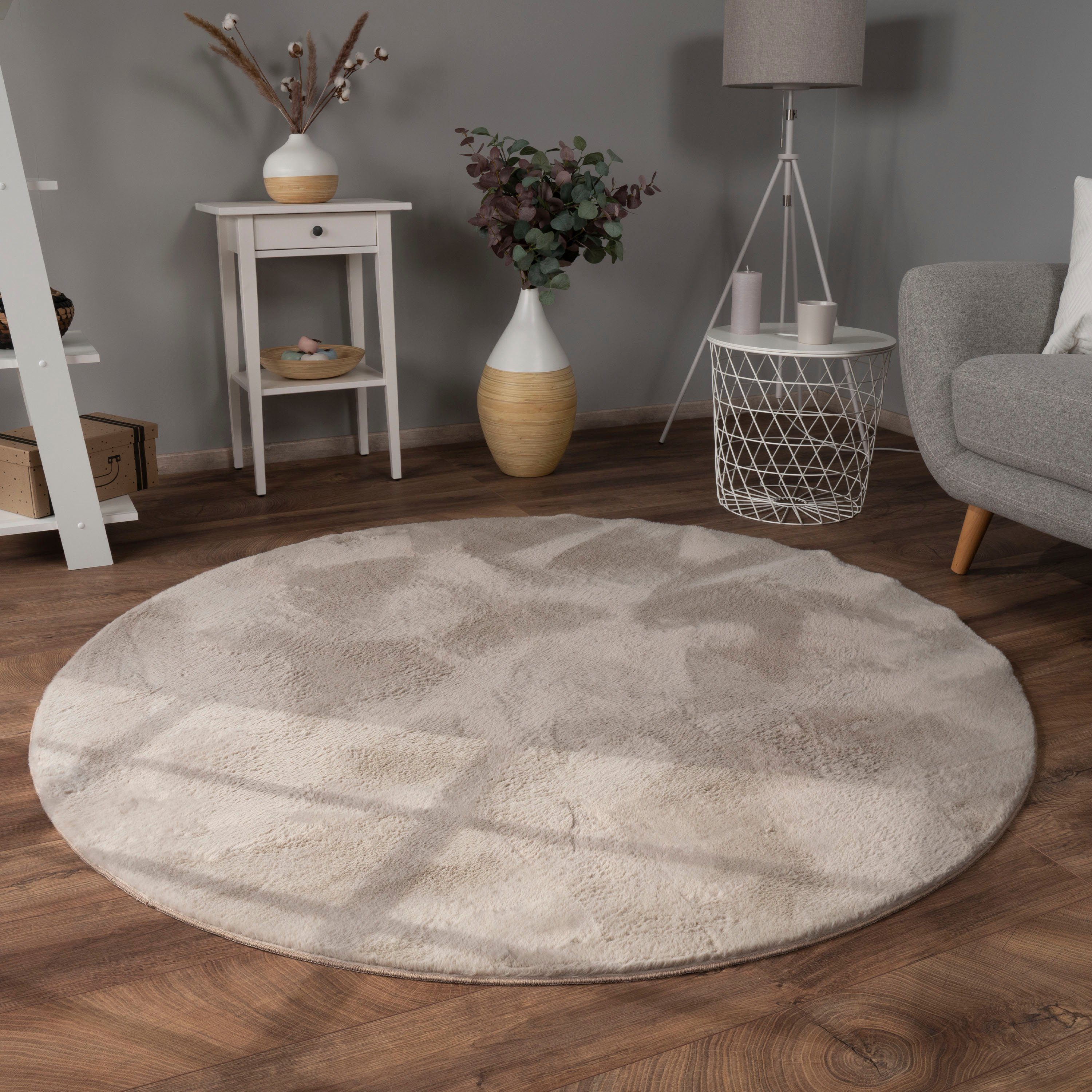 Paco Home Vachtvloerkleed Imitatiebont Soft 380 Lange pool, heerlijk zacht vloerkleed - bijzonder zacht, unikleuren dieren vloerkleden maat Ø 80 cm x