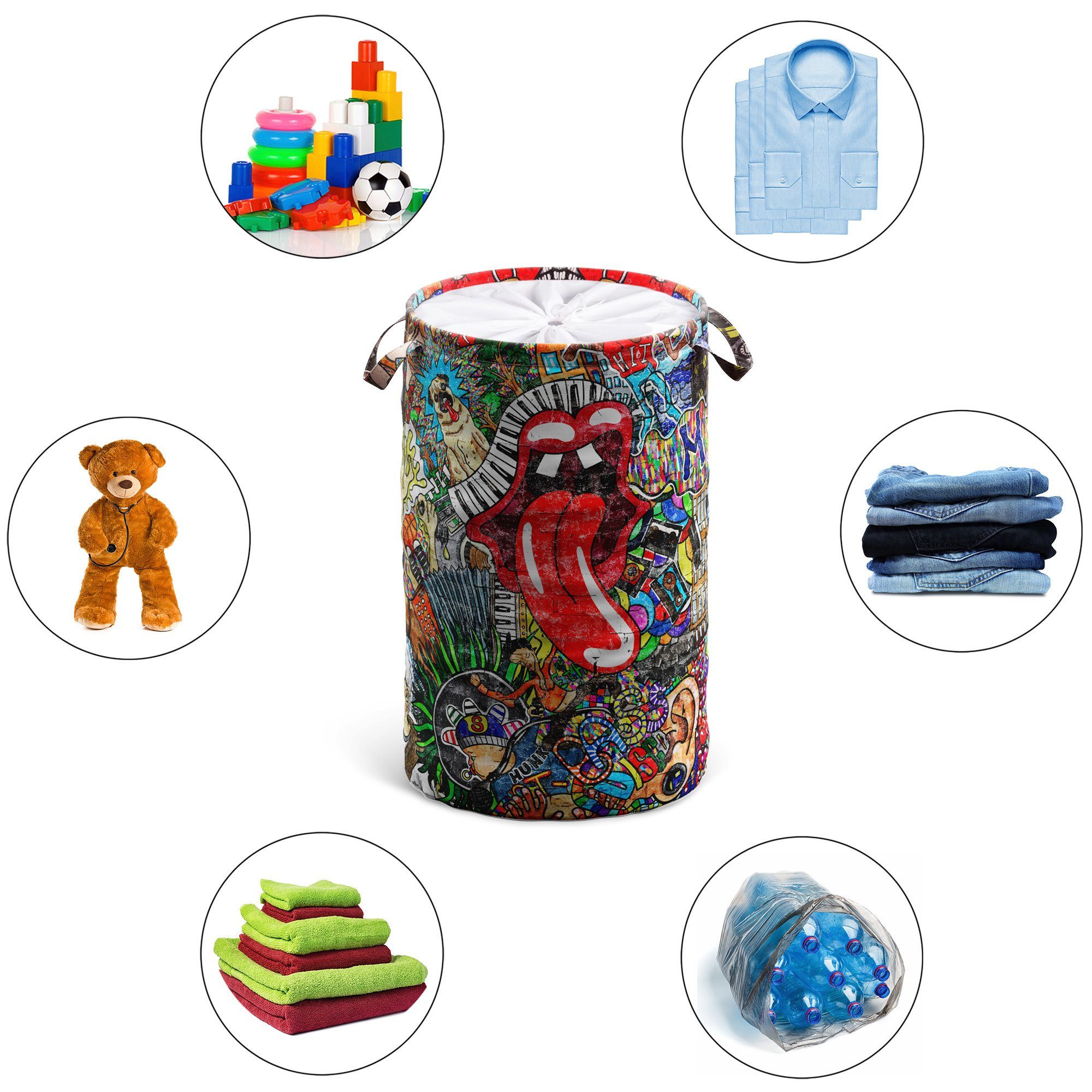 Sanilo Wasmand Graffiti 60 liter, opvouwbaar, met bescherming tegen inkijk