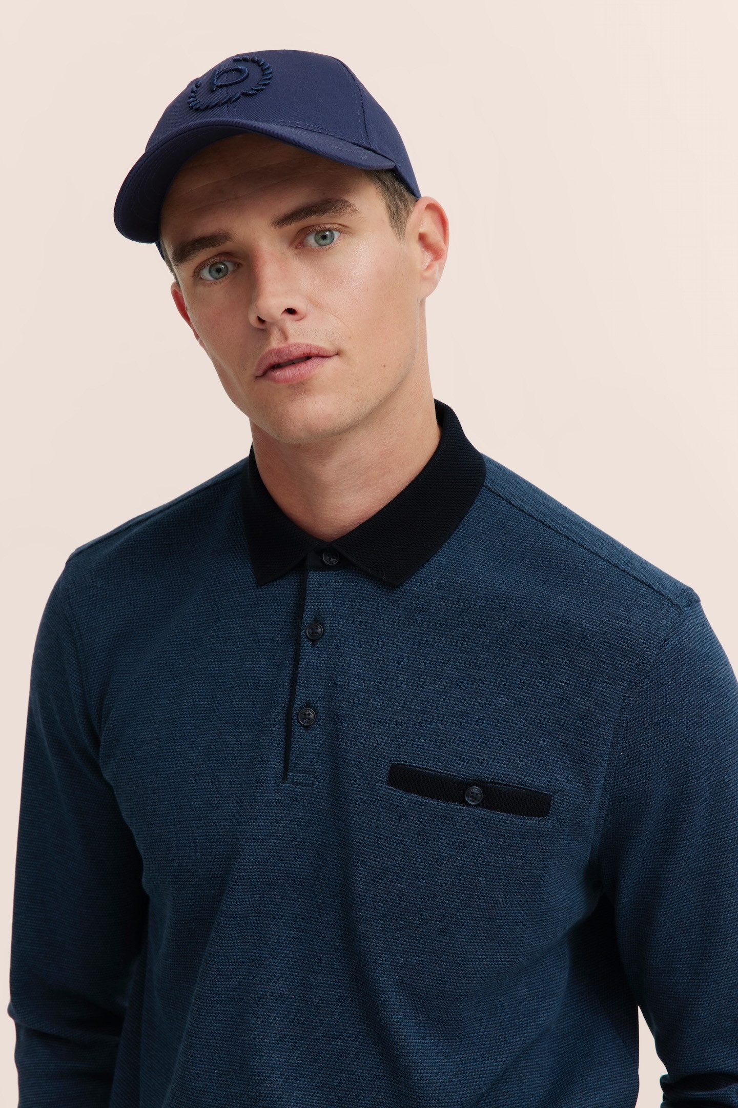 Bugatti Poloshirt met lange mouwen met structuurkraag