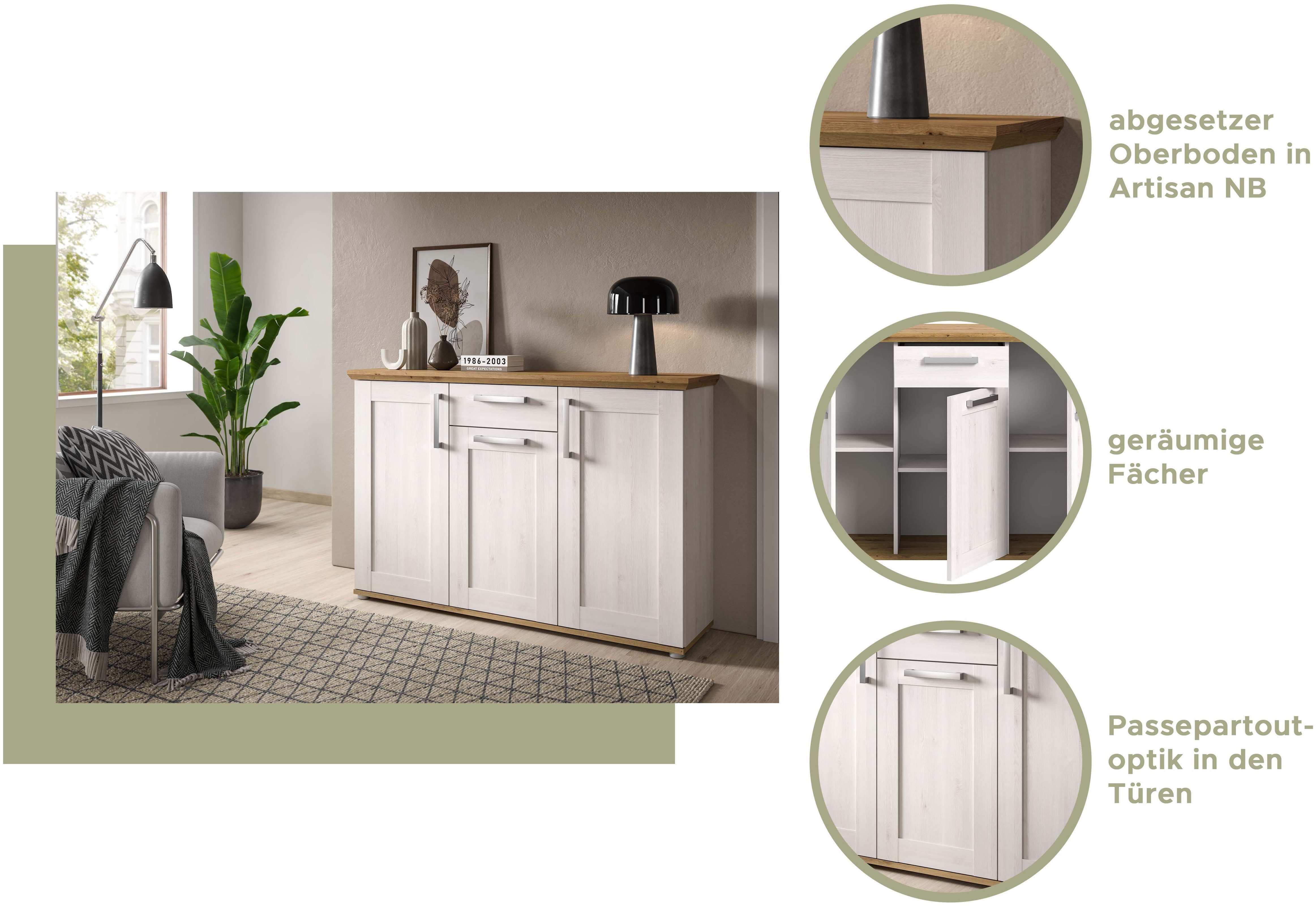 Home affaire Kast Cosenza, Breedte 137 cm, 3 Deuren, 1 Lade in landelijke stijl, dressoir, kast, sideboard