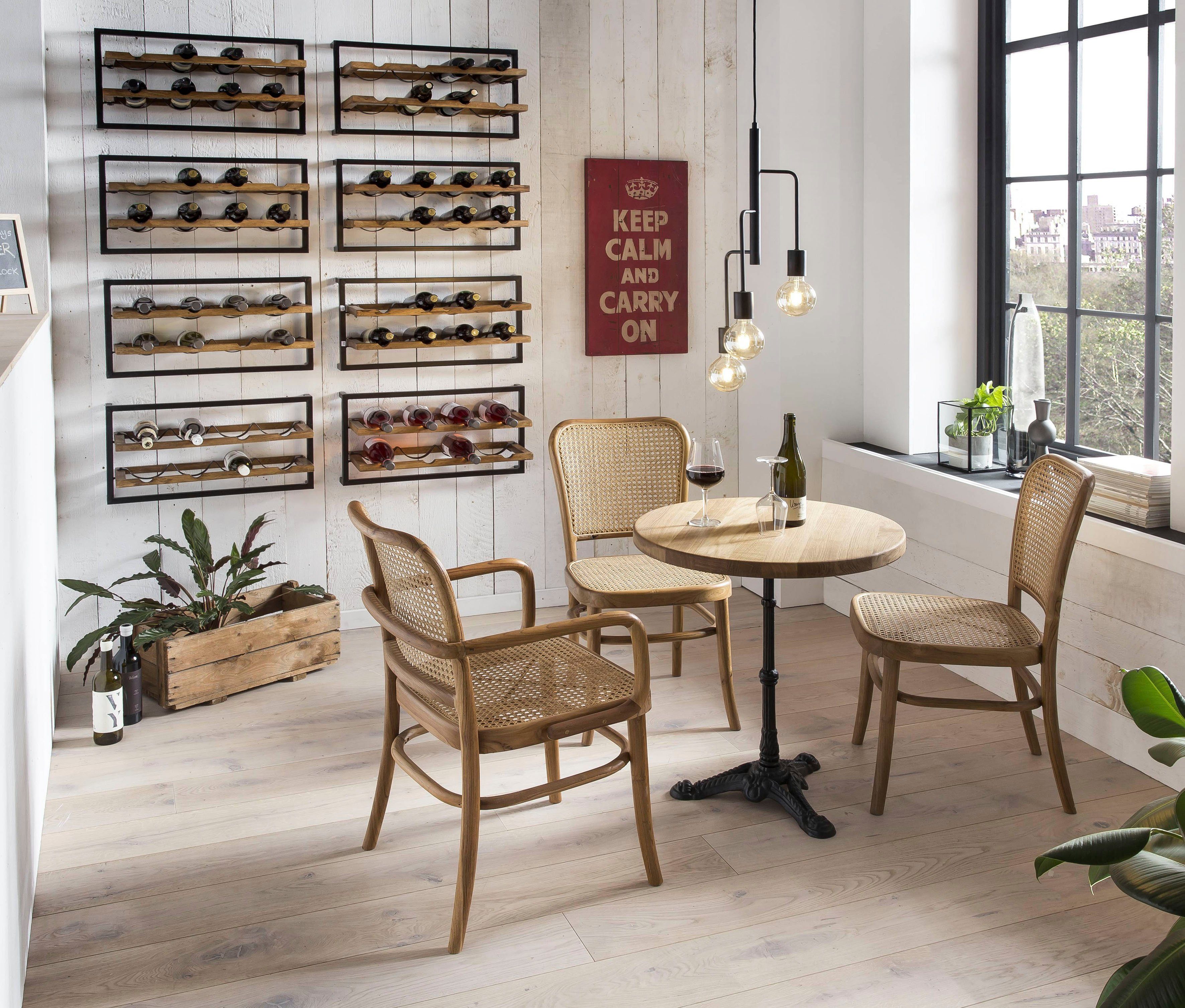 SIT Eetkamerstoel met weens vlechtwerk, stoel met armleuningen in gebogen model 4 poot stoelen beige