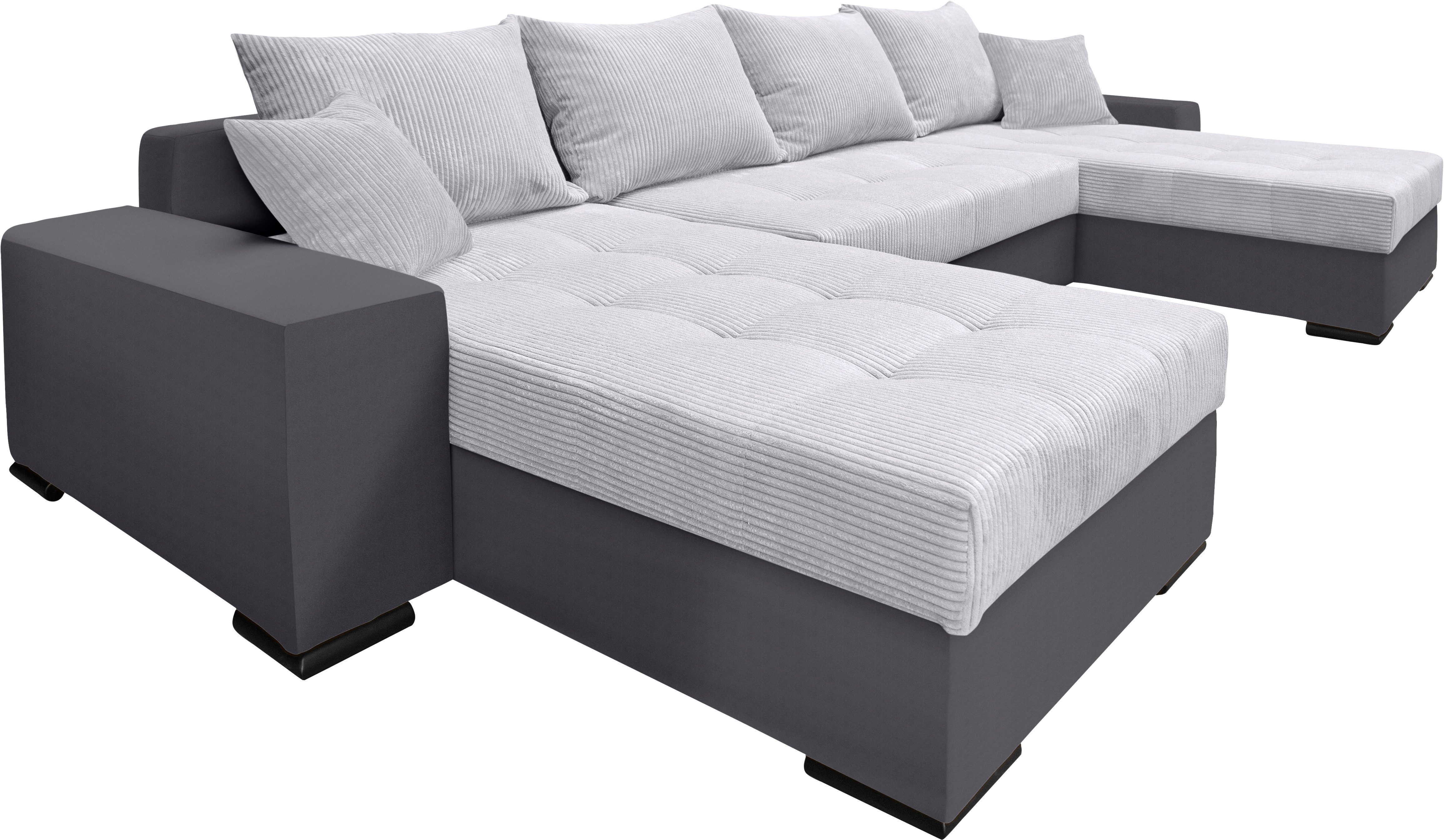 COLLECTION AB Zithoek XL-Josy U-vorm, breedte 313 cm, cord-/mix incl. bedfunctie, bedlade, met 4 gelijk grote rugkussens