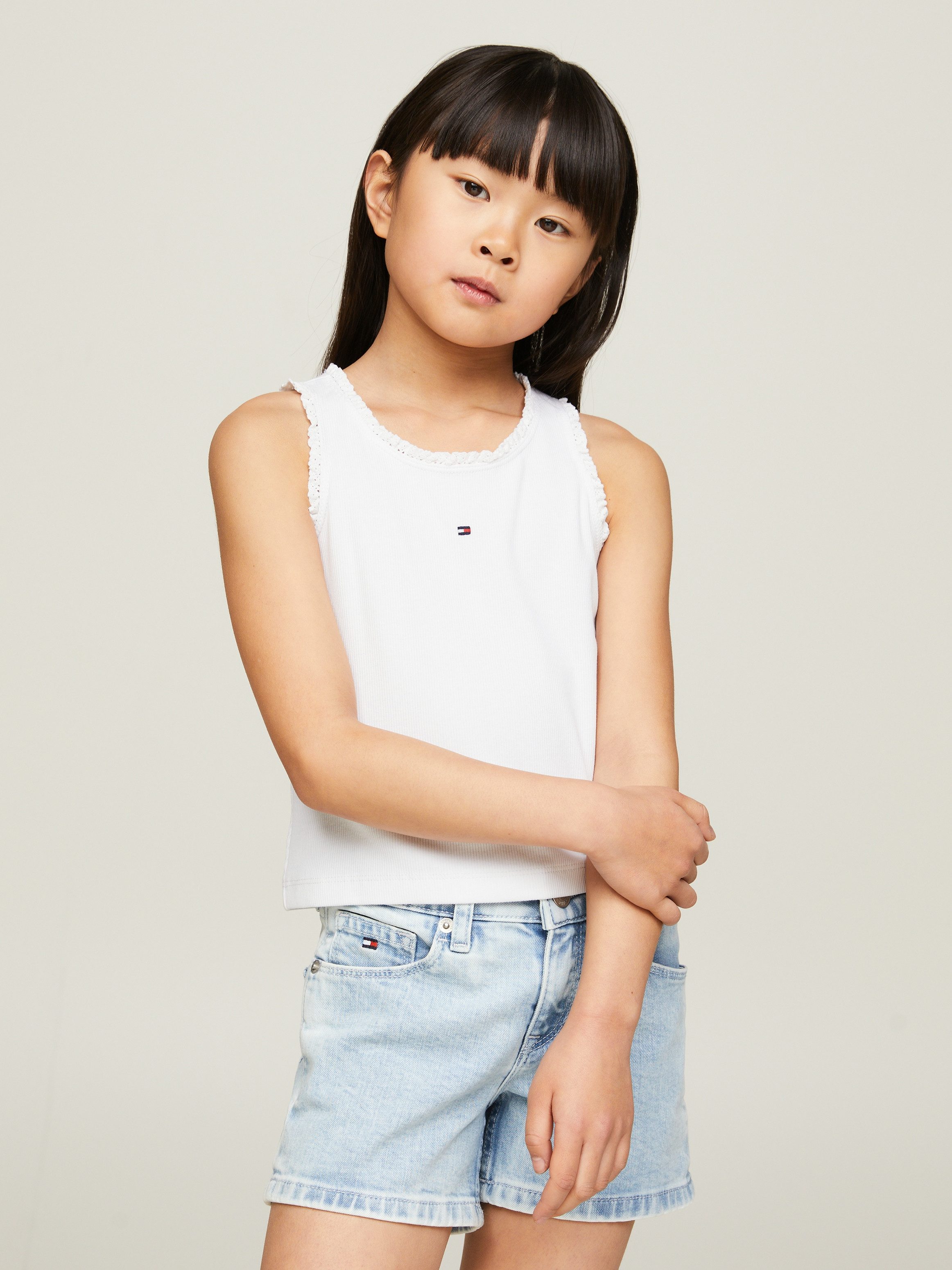 Tommy Hilfiger Tanktop ESSENTIAL RIB LACE TANK TOP Kinderen tot 16 jaar, ruches aan de halslijn & mouwen