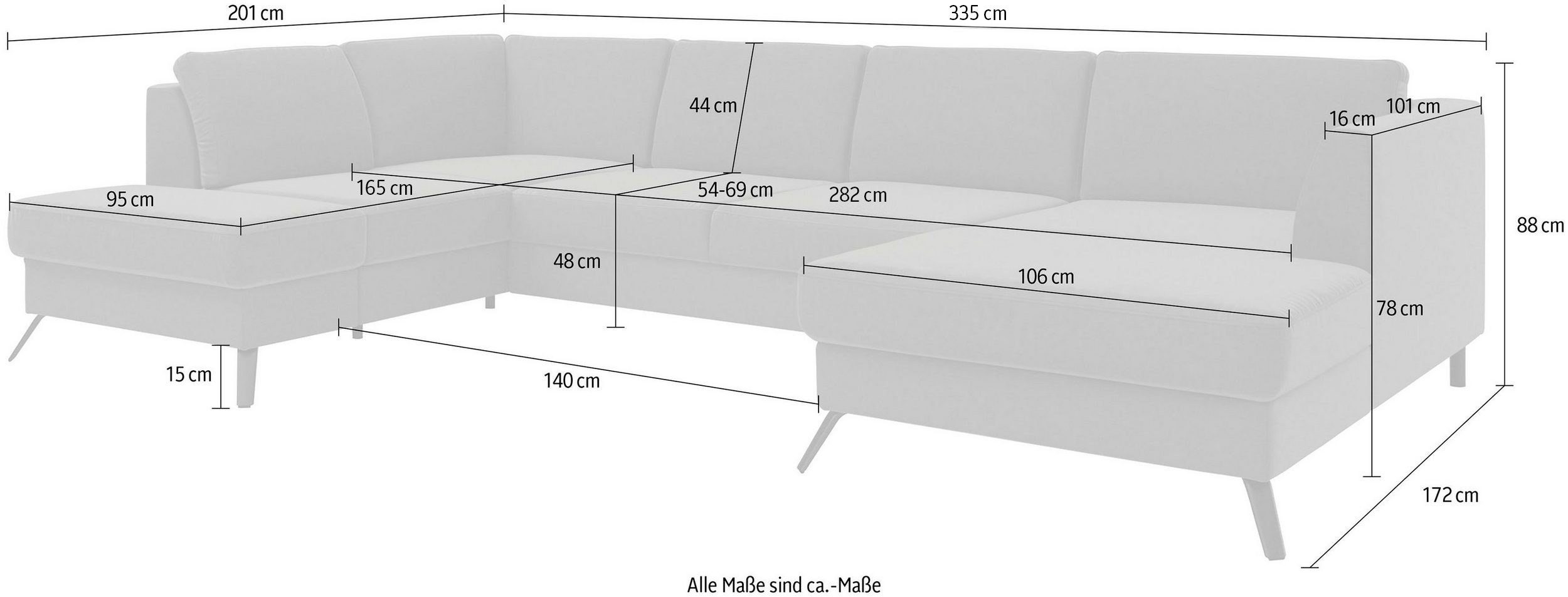 sit&more Zithoek Olsen U-vorm inclusief zitdiepteverstelling, naar keuze met slaapfunctie, 15 cm hoog