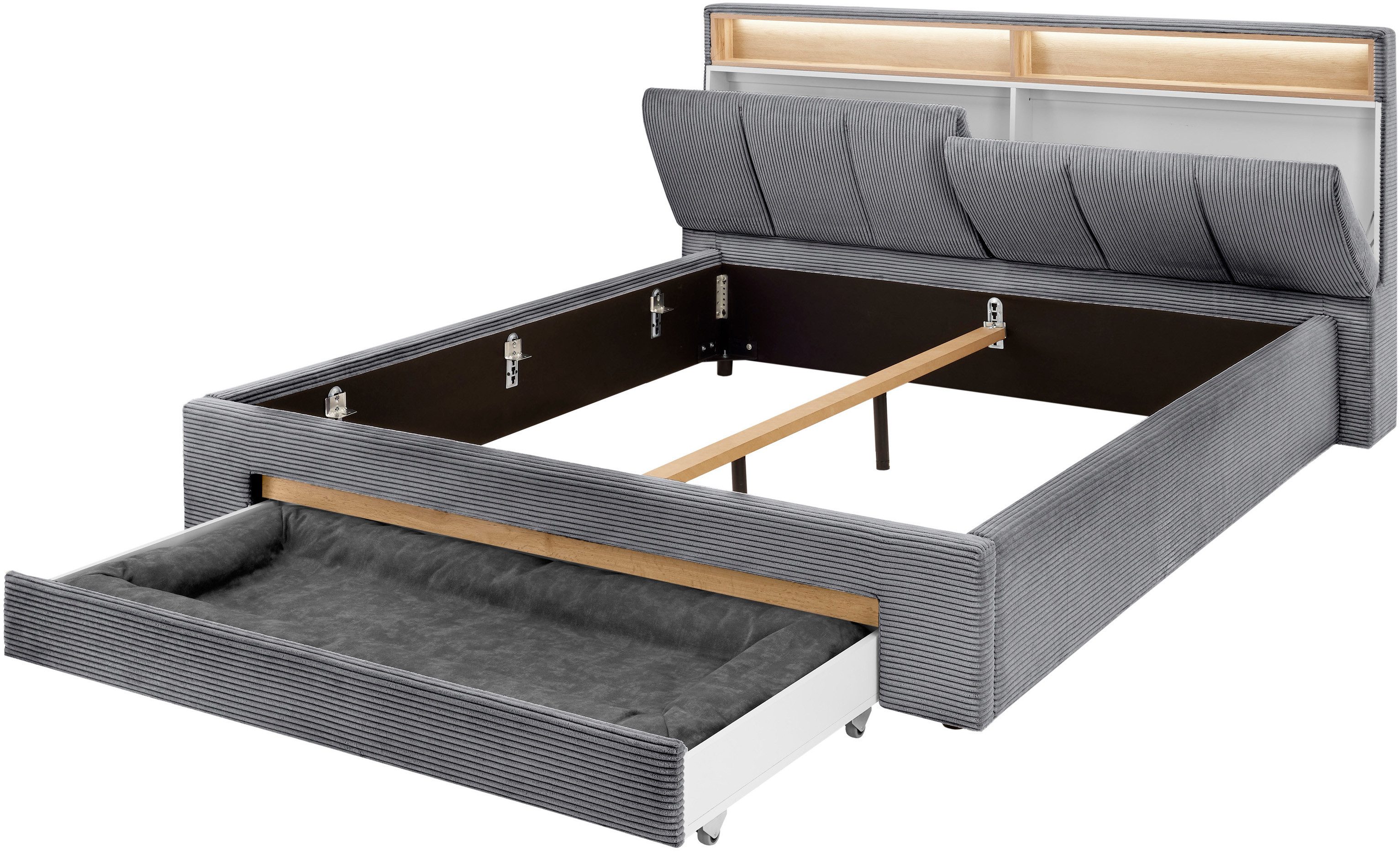 INOSIGN Gestoffeerd bed CiTY/GiRON,, gepolsterd opbergbed, met LED-verlichting Bedkisten met hondenbed of als opbergruimte, opklapbare hoofdeinden