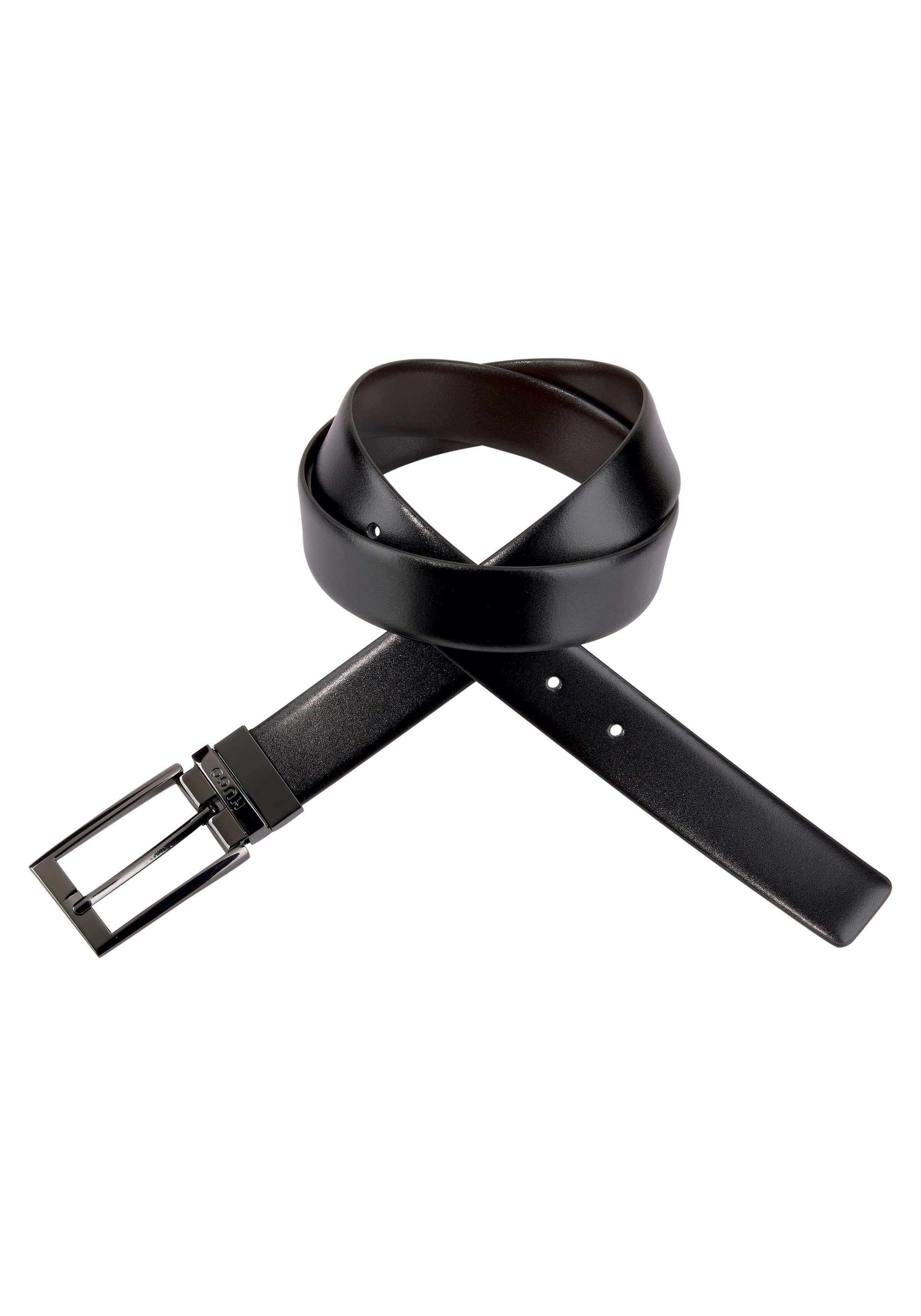 HUGO Leren riem Omkeerbare riem met logo-reliëf op zilveren metalen lus
