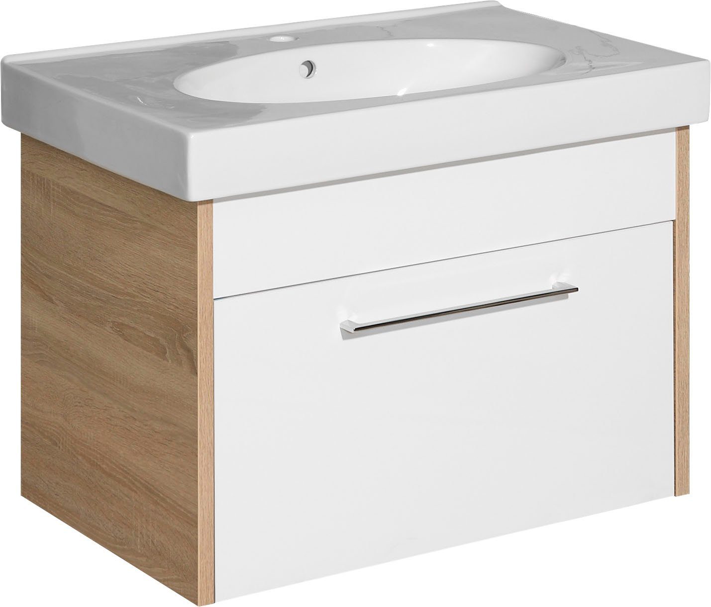 Saphir Badkamerserie Quickset 382 4-delig keramieken wastafelonderkast met led-spiegelkast (5-delig)