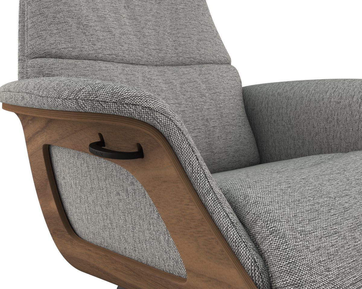 FLEXLUX Relaxfauteuil Clement relaxstoel, gestoffeerde stoel, ligstoel, TV-stoel, Rug- & hoofdverstelling, draaibaar, armleuning walnoot, voet zwart