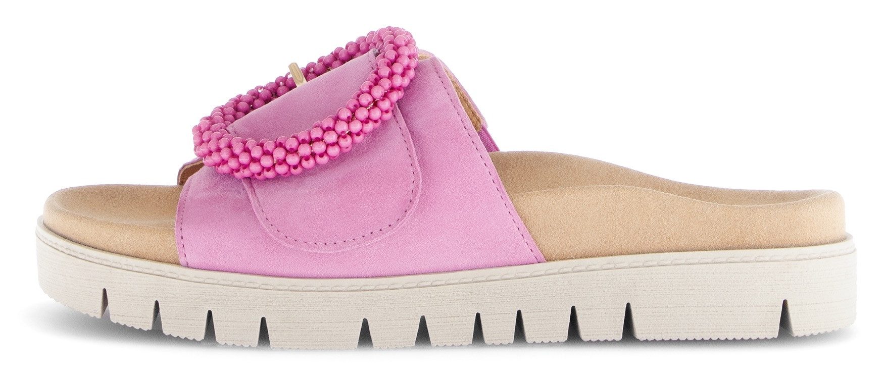 Gabor Slippers , plateau, zomerschoen, slippers met sierparels aan de decoratieve gesp