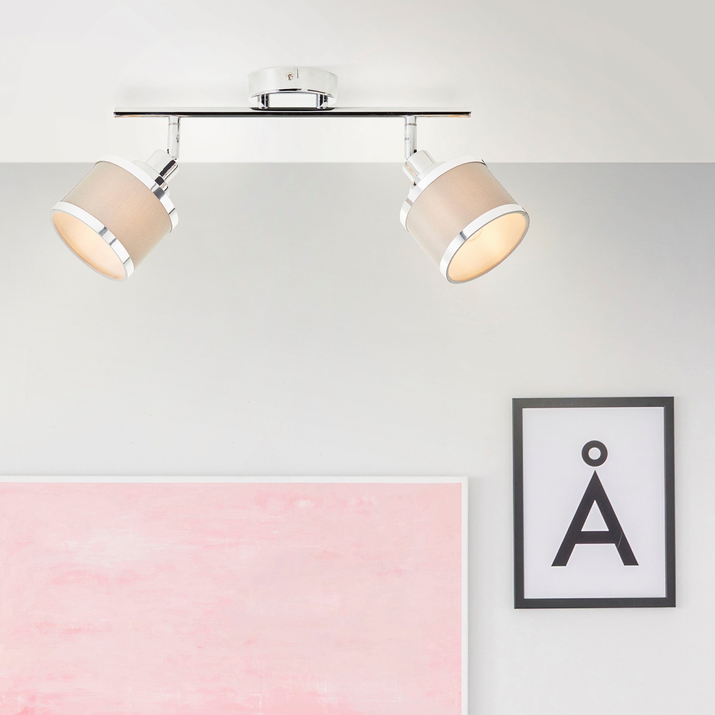 Brilliant Leuchten Plafondspot Alexia Breedte 49 cm, E14, metaal/textiel, chroomkleurig/grijs