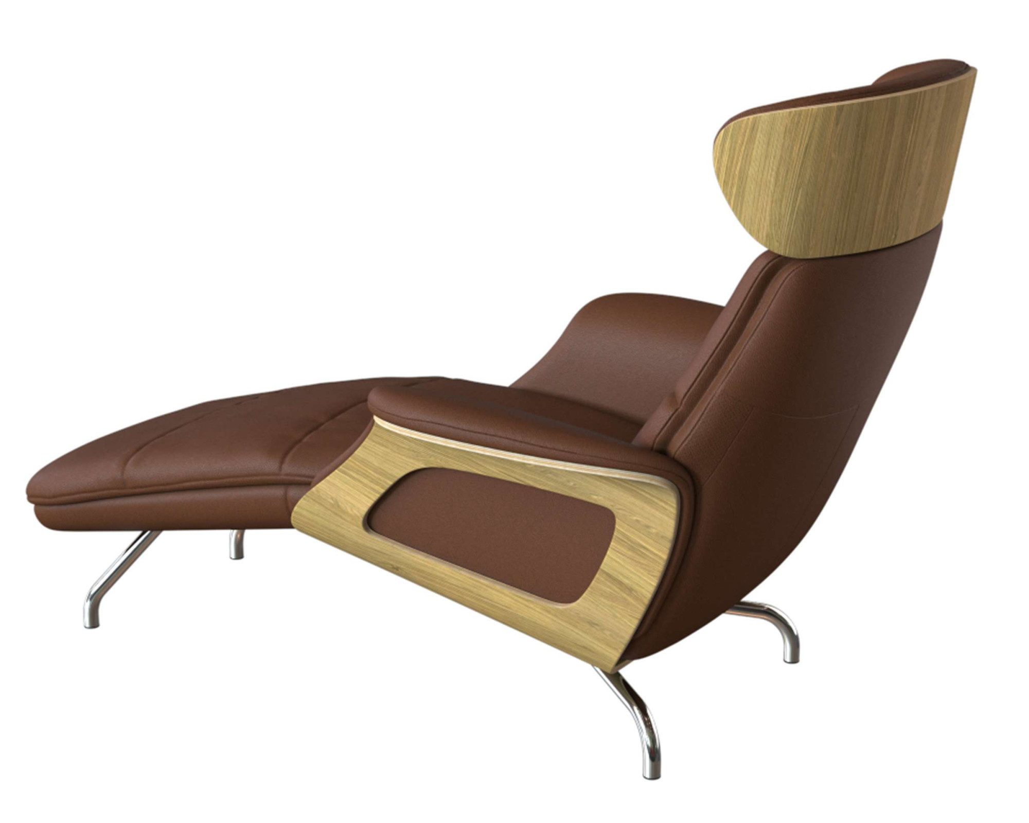 FLEXLUX Loungestoel Clement chaise longue, relaxstoel, ligstoel Rug- en hoofdsteunverstelling, armleuning, geolied eiken, voet van aluminium