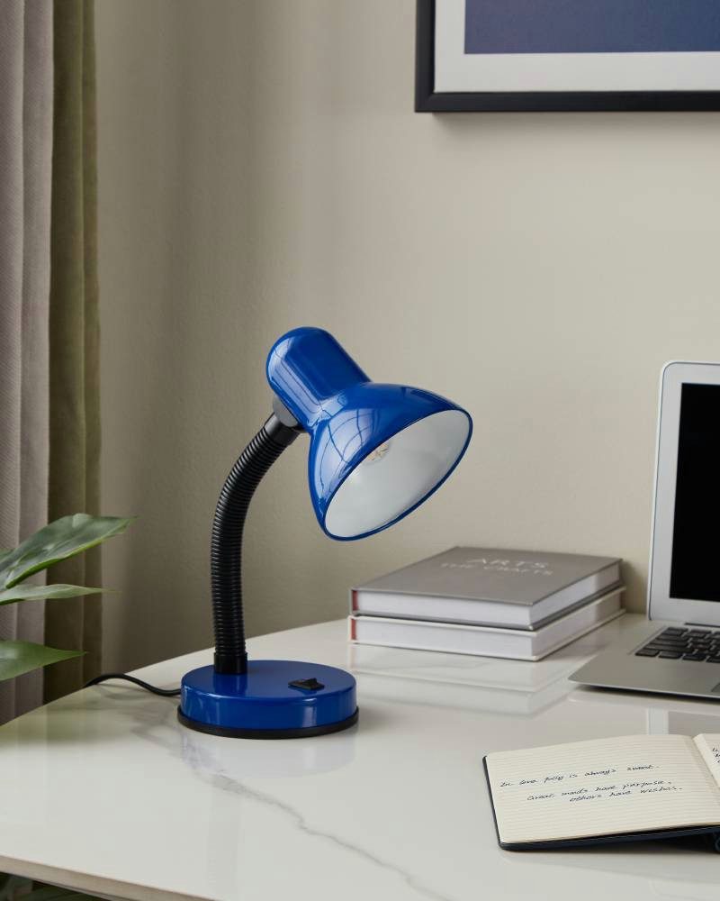 EGLO Tafellamp Basic blauw / ø12,5 x h30 cm / tuimelschakelaar - draaibaar - flexibele hals