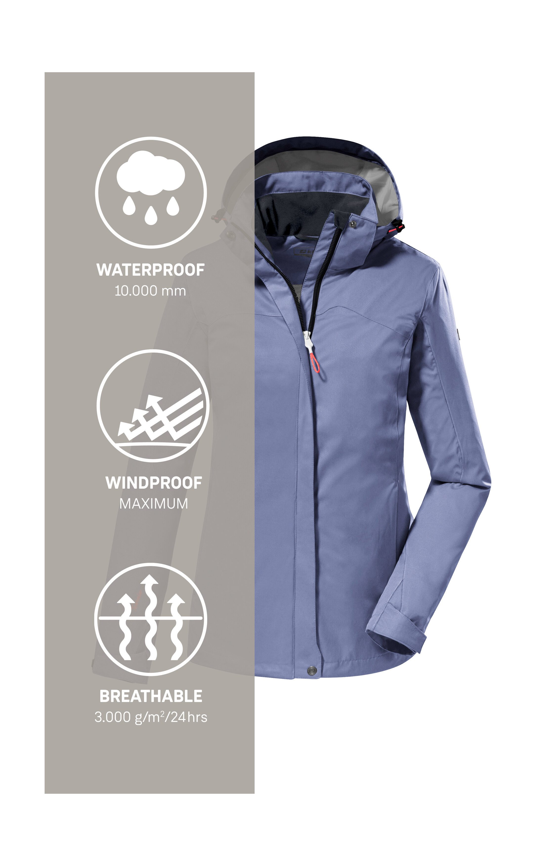 Killtec Outdoorjack KOS 133 WMN JCKT Water- en winddichte damesjack met afneembare capuchon, PFAS-vrij