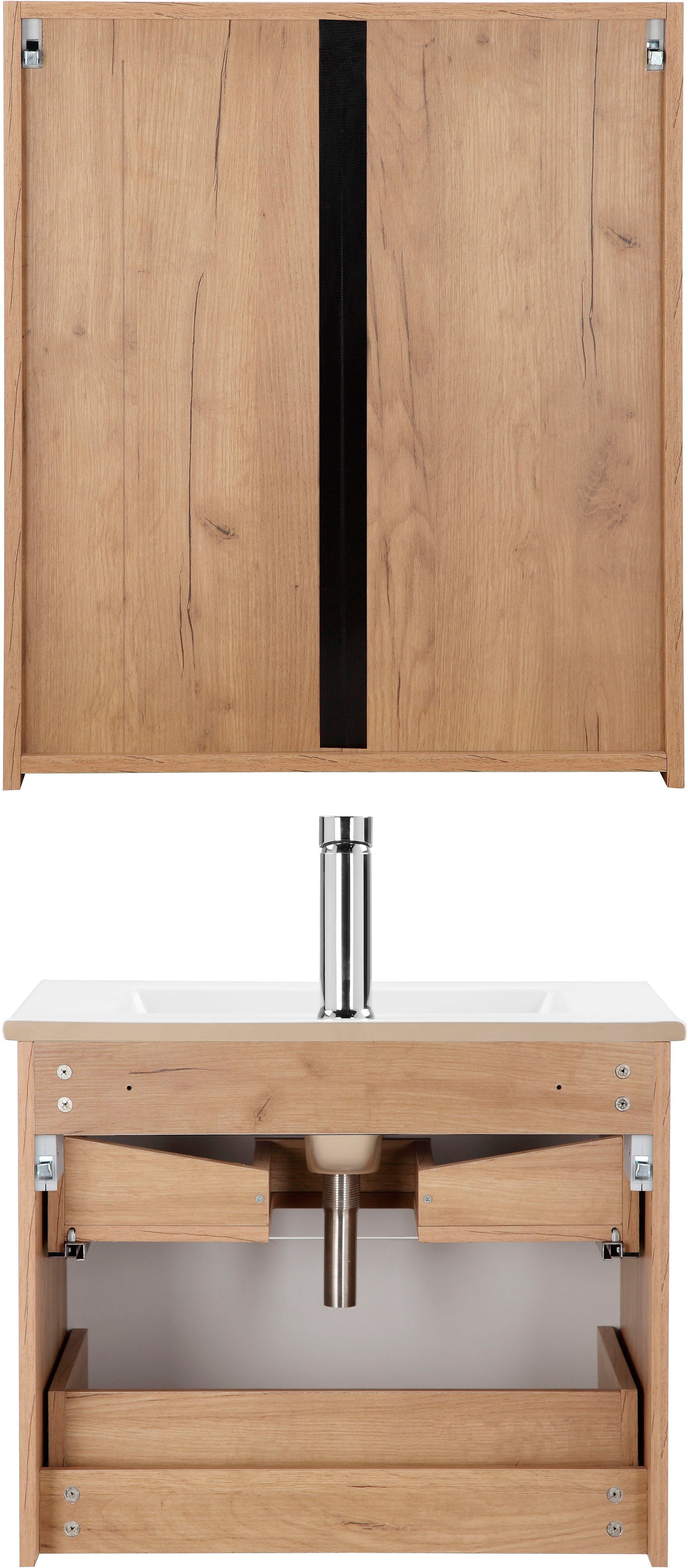 welltime Badkamerserie Lund badkamermeubelset badkamerkast badkamerset Spiegelkast, wastafelonderkast en wasbak breedte 60 cm (complete set)