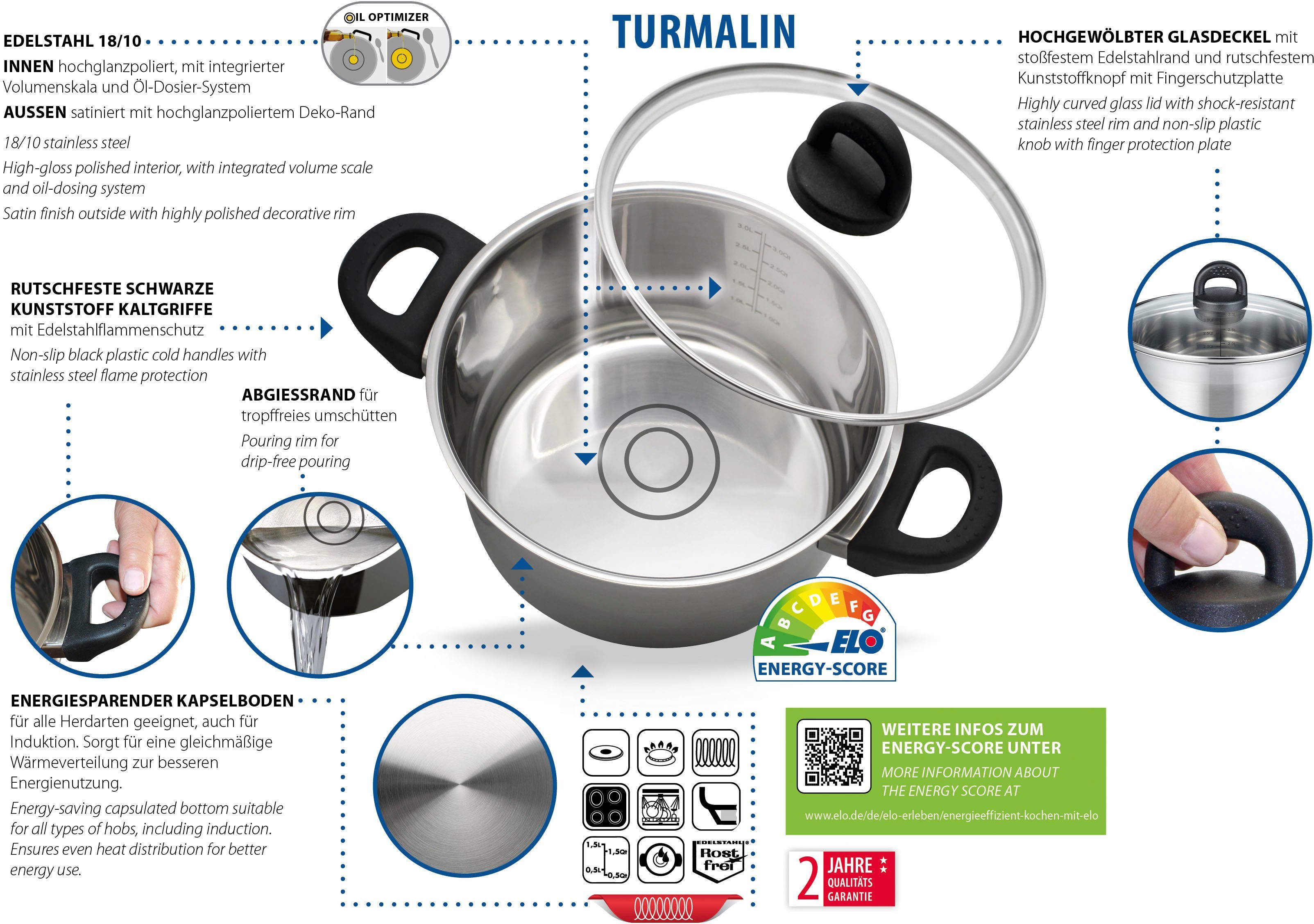 Elo Basic Steelpan Toermalijn Olie doseringsringen, inductie, Ø 16 cm (1-delig)