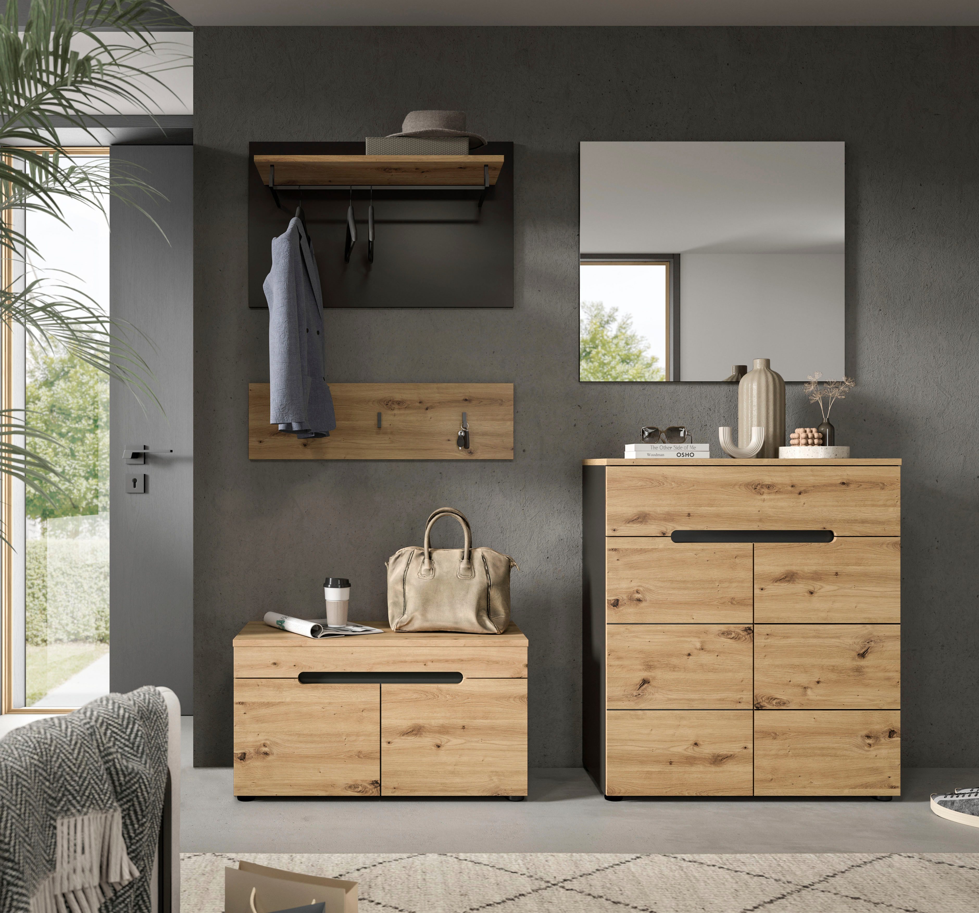 INOSIGN Halmeubelset Garderobecombinatie Rehat, breedte 175cm,in basalt grijs/Artisan eiken Halmeubelen, gangmeubelen, combinatie, hal, garderobe, garderobemeubelen (4-delig)
