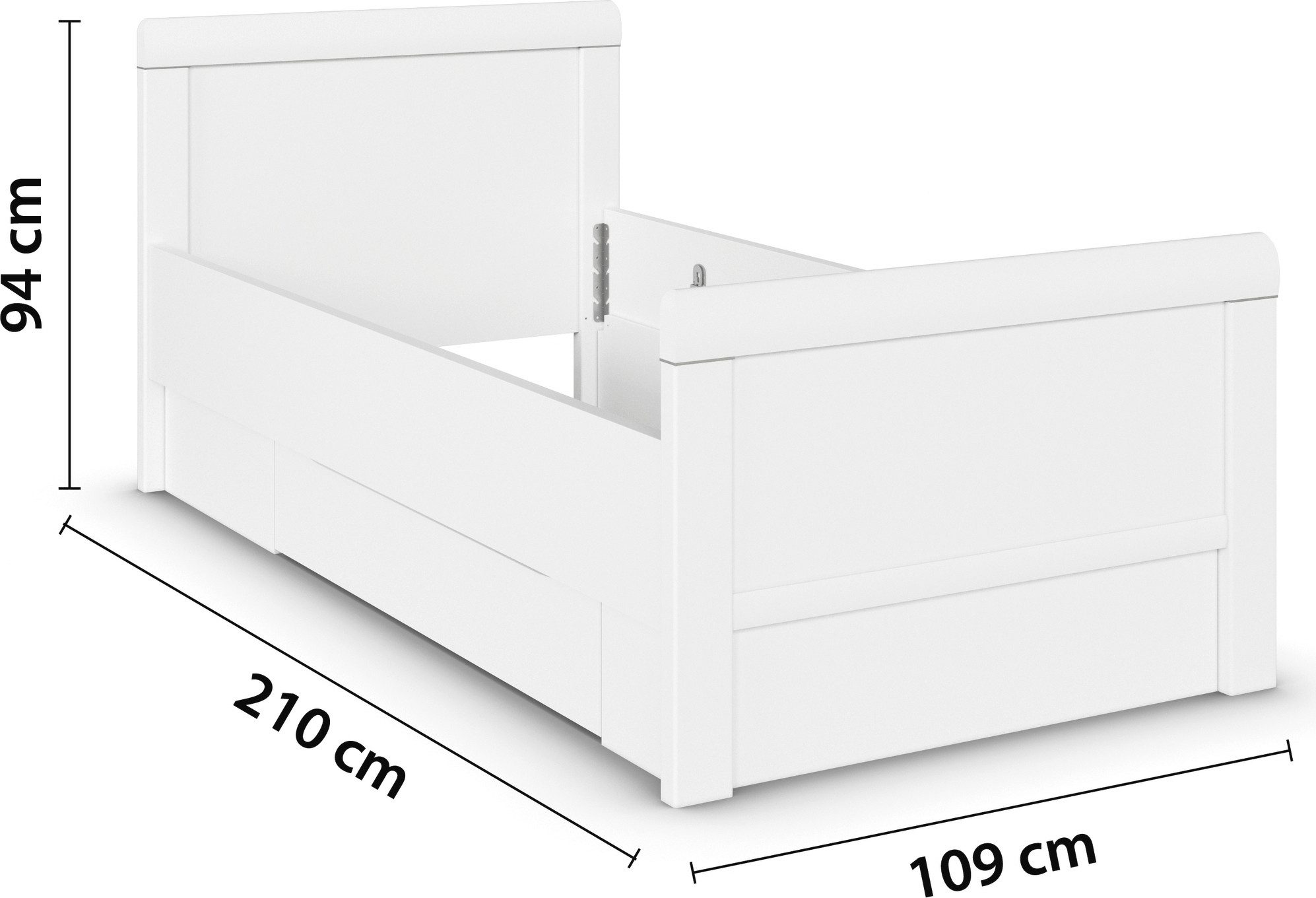 rauch Ledikant met bergruimte Bed Eenpersoons Stollenbed Bedkasten EVELYN in comfortabele hoogte met houten hoofdeinde en lades made in germany