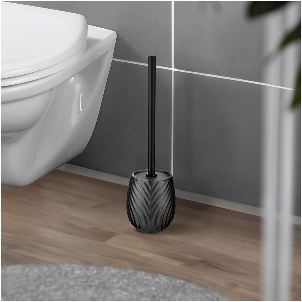 WENKO Toiletset Model Idro WC-borstelhouder van keramiek met lijnstructuur, flexibel te plaatsen
