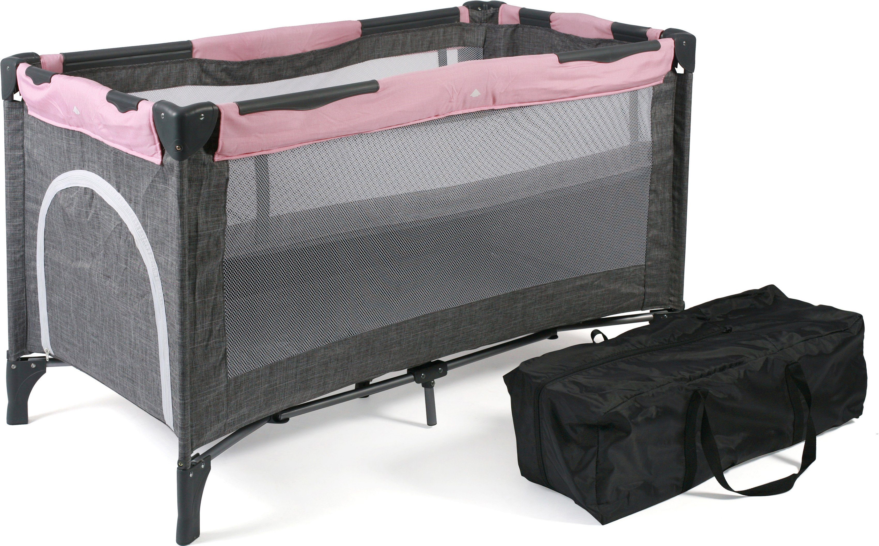 CHIC4BABY babycampingbed Luxus, Melange Rosa inclusief transporttas in