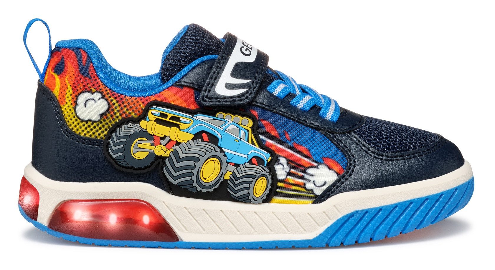 Geox Sneakers J Inek Boy knipperschoen , kinderschoen, klittenbandschoen met voertuigmotief