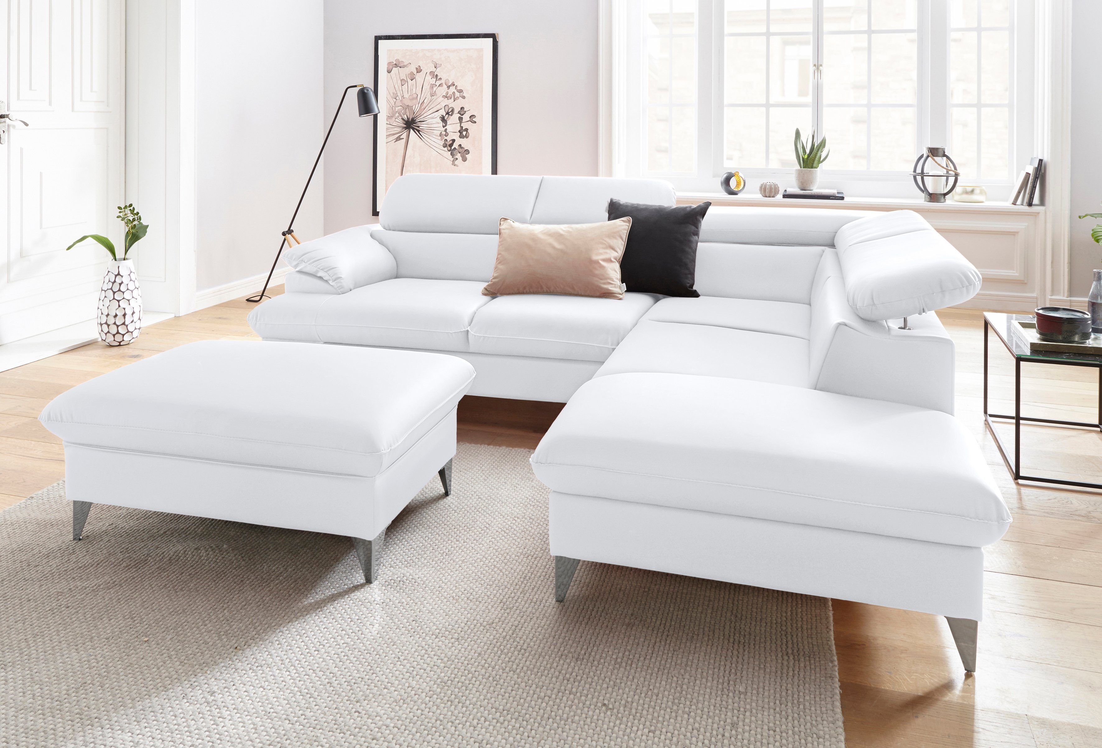 COTTA Zithoek Caluso L-vorm Set bestaande uit: hoekbank met hoofdverstelling & hocker (2-delig) wit, zithoeken, 254 cm