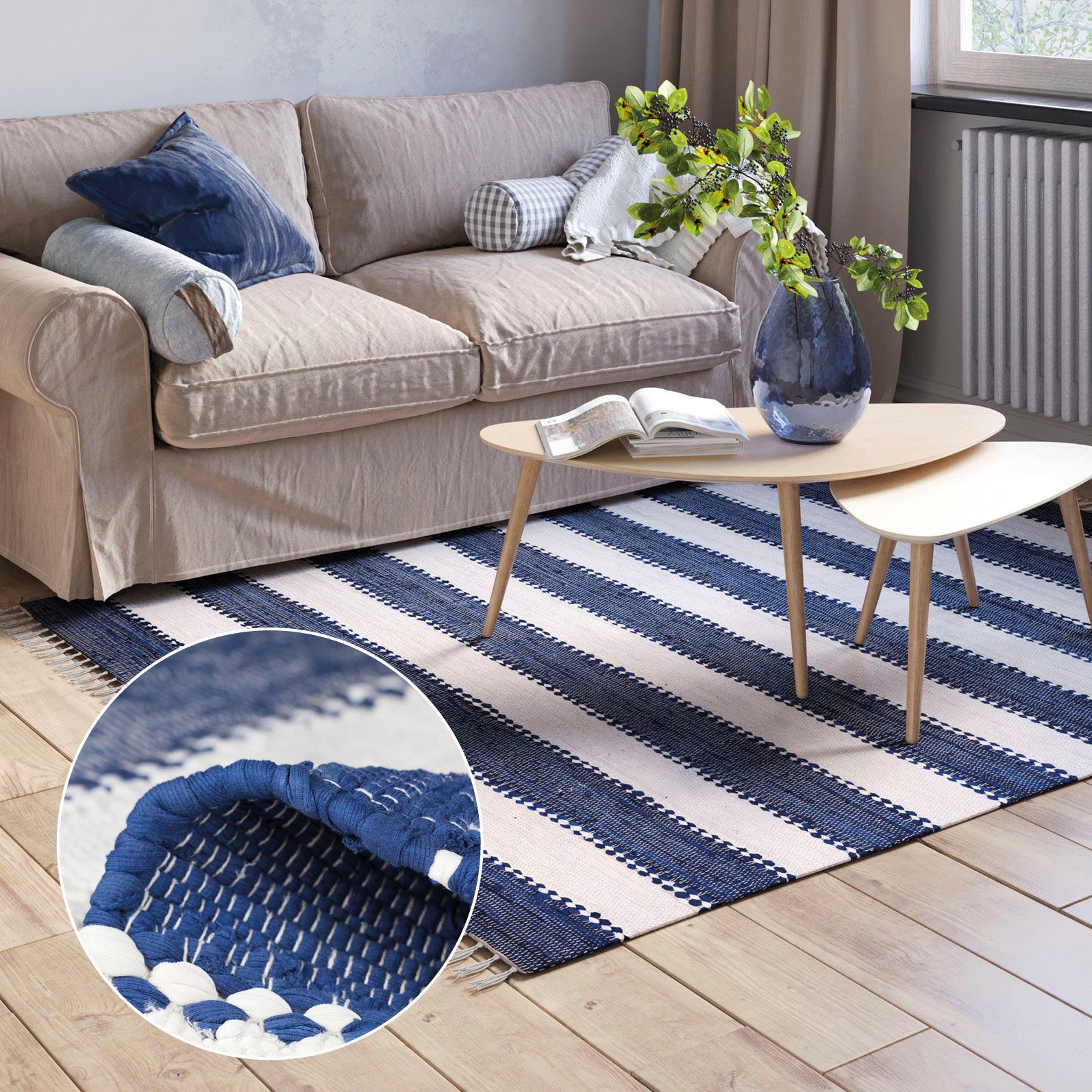 Myflair Möbel & Accessoires Vloerkleed Karim Handgeweven tapijt, gestreept, 90% katoen, handgeweven, met franjes moderne vloerkleden maat 140 cm x