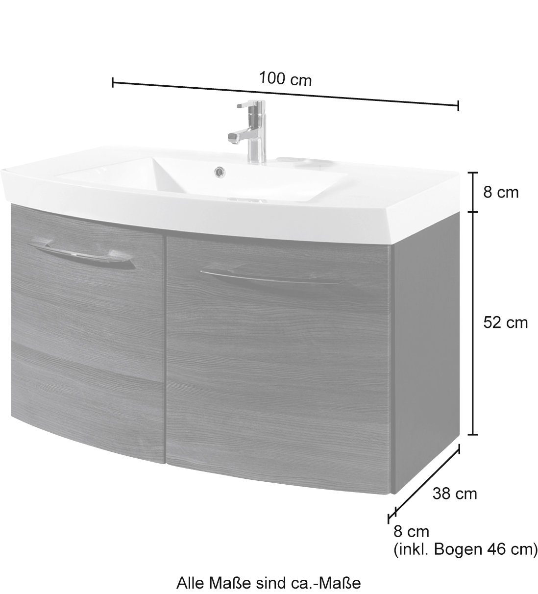 welltime Badkamerserie Florida Wastafelmeubel breedte 100 cm en spiegelkast (2-delig)