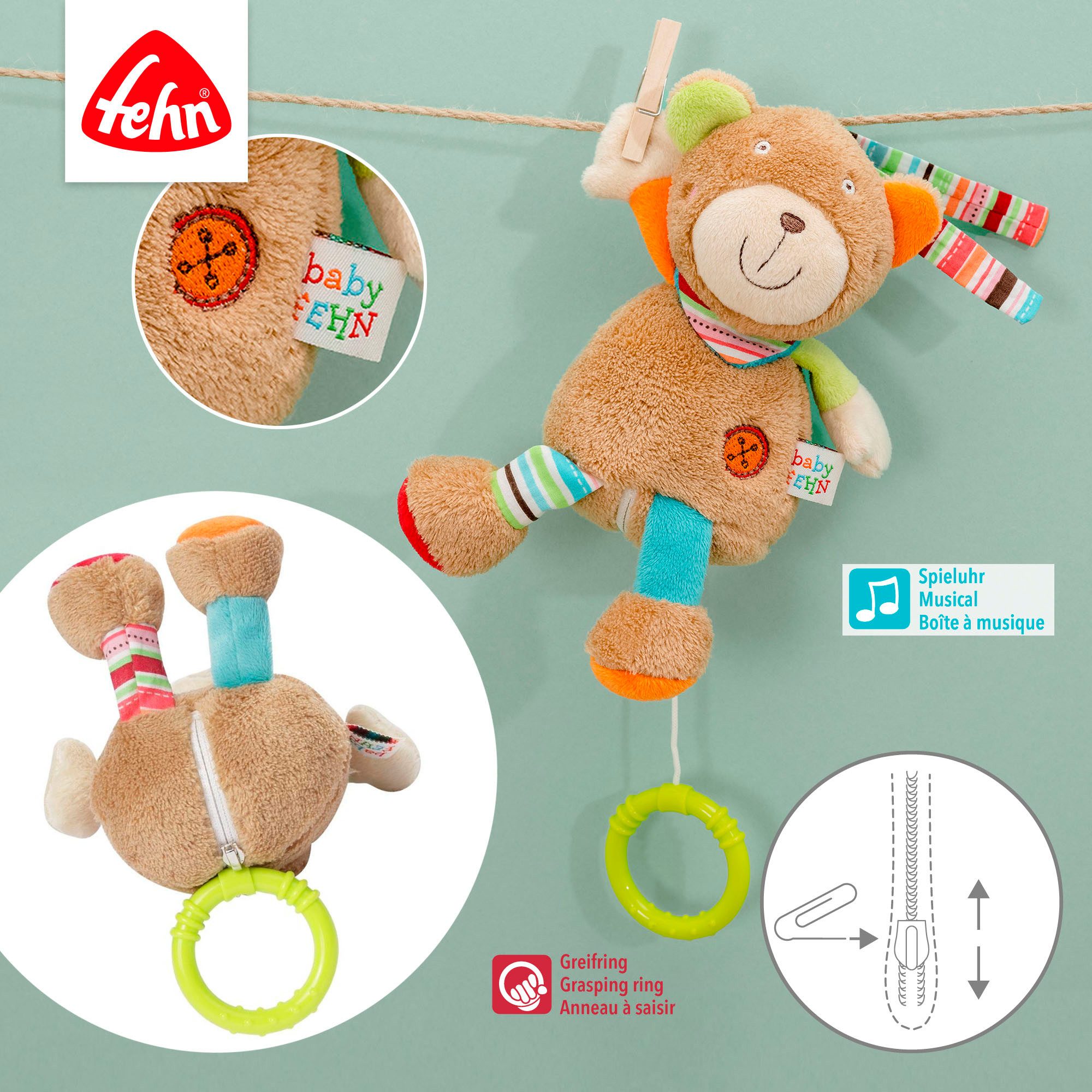 Fehn Speeldoosje Classic Stars, teddybeer met uitneembare speeldoos