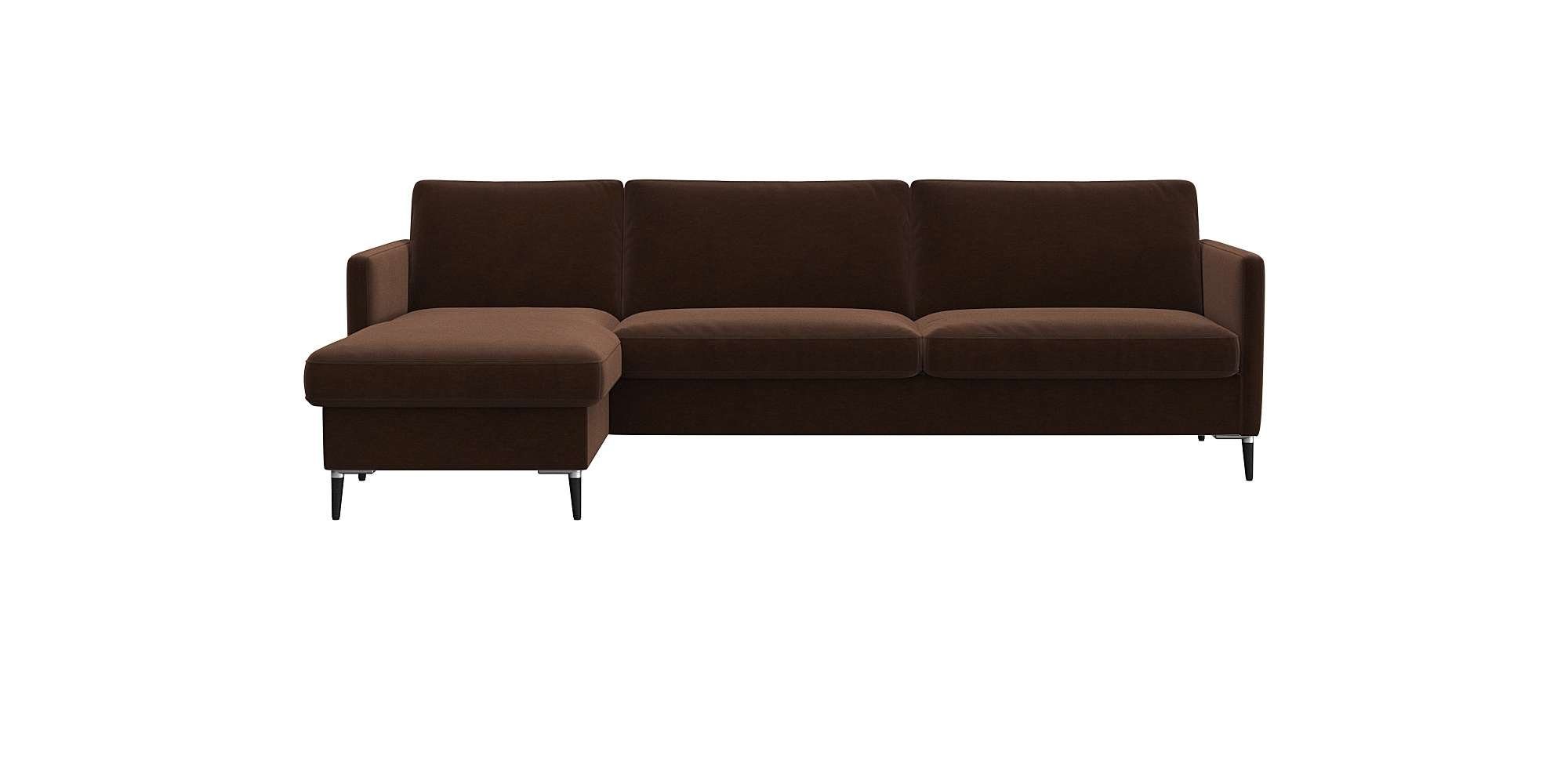 FLEXLUX Hoekbank Fiore, L-vorm smalle armleuningen, koudschuim, poten aluminium + zwart bruin, hoekbanken