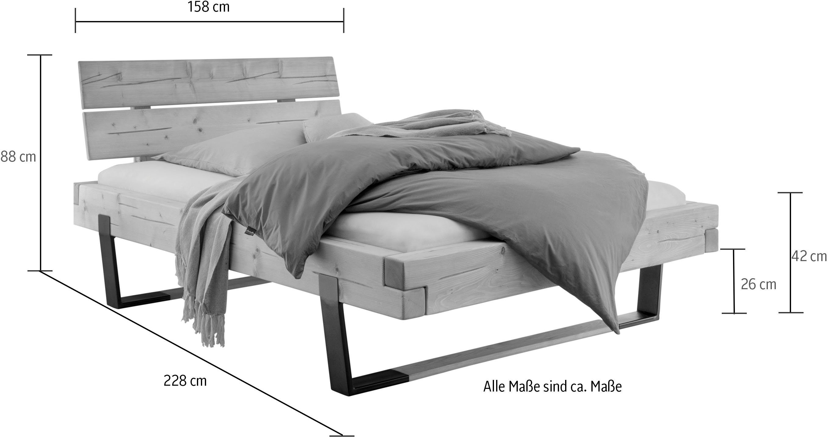Home affaire Massief houten ledikant Ultima van hout in balk-look met hout / metalen glijder