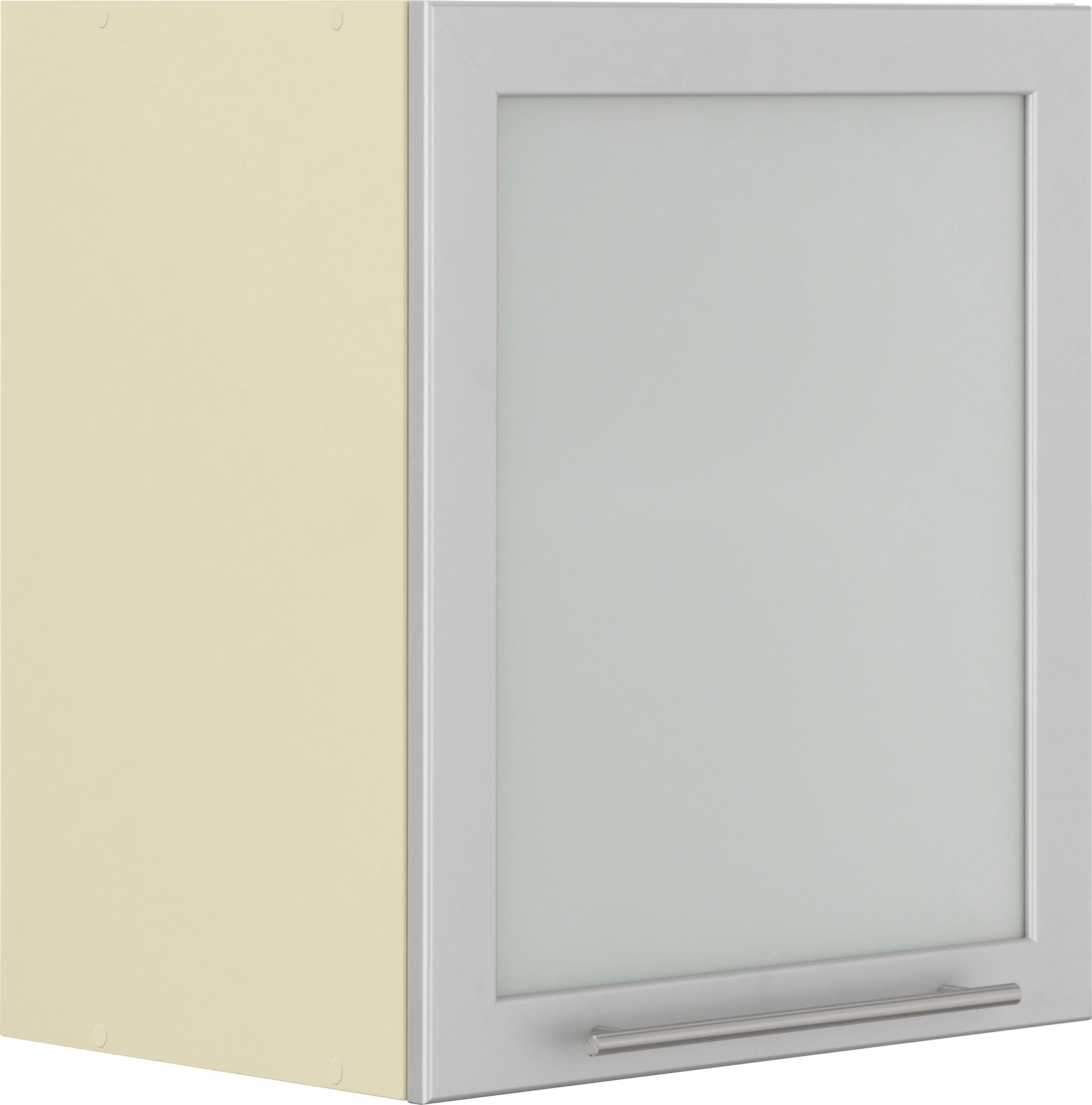 wiho Küchen Hangend kastje met glasdeur Unna met aluminiumkleurig glasdeurtje hangkasten geel