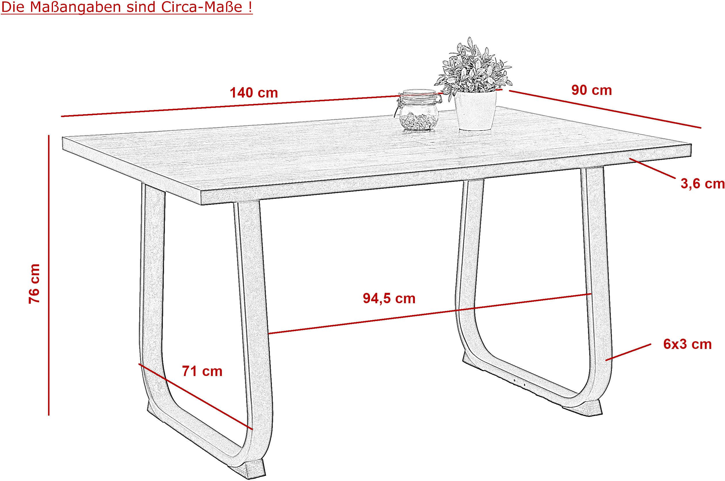 HELA Eethoek RUHR Kufentafel 140x90 cm, schommelstoel en bank met verenmand, comfortzit (4-delig)