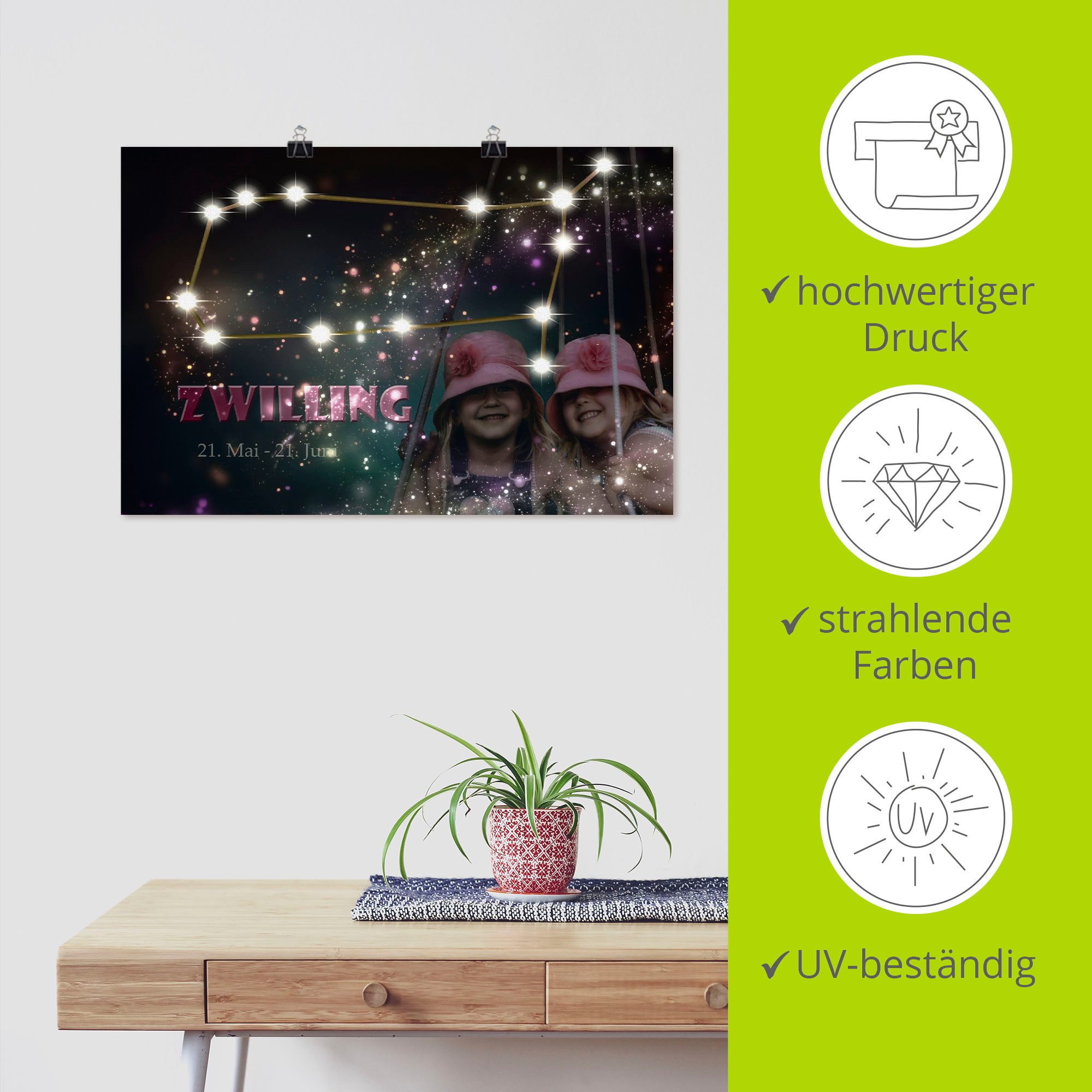 Artland Poster Sterrenbeeld - tweelingen als artprint van aluminium, artprint op linnen, muursticker of poster in verschillende maten