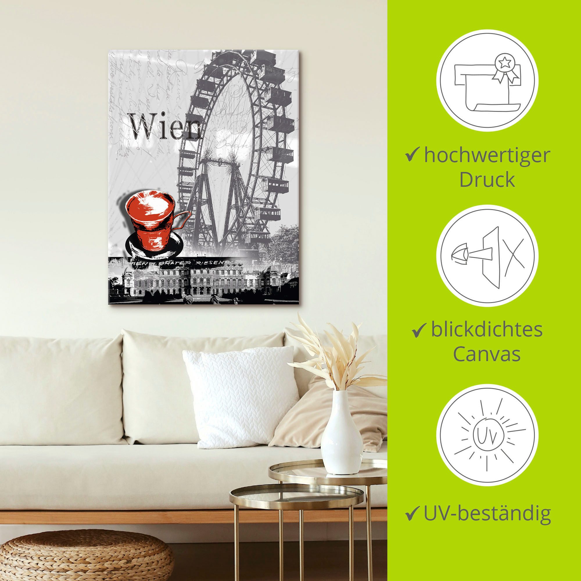 Artland Artprint Wenen - melange - koffie als artprint van aluminium, artprint voor buiten, artprint op linnen, poster in verschillende maten. maten
