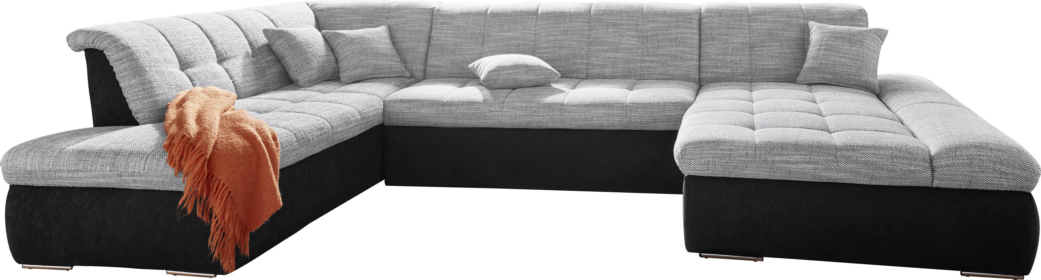 DOMO collection Zithoek PB Moric optioneel met slaapfunctie + armsteunverstelling, L-vorm XXL-formaat BxDxH: 353x216x80 cm, fijn doorgestikt patroon, incl. sierkussens