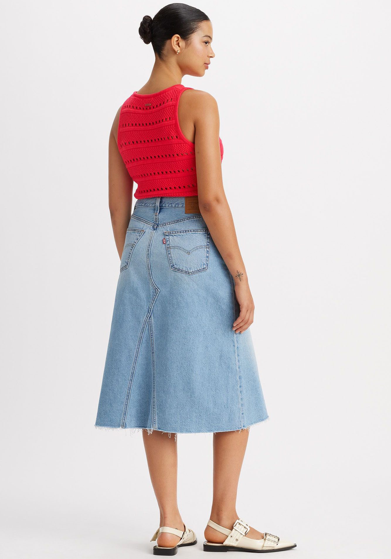 Levi's® Jeans rok HR A LINE DECON SKIRT in trendy midi-lengte met rafelige rand