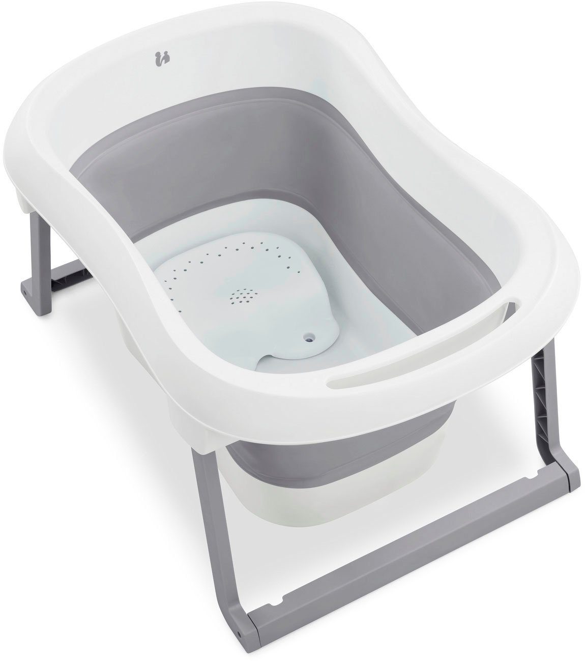 Hauck Babybadje Wash N Fold L, White/Stone Vouwbad met watertemperatuurmeting aan de afvoerstop