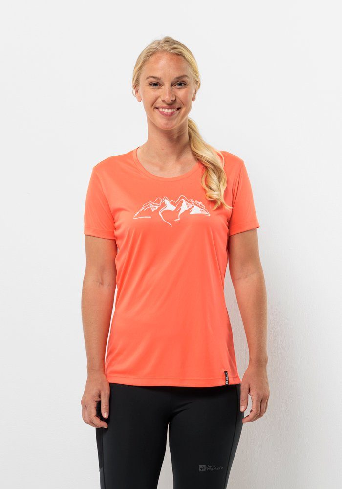 Jack Wolfskin Peak Graphic T-Shirt Women Functioneel shirt Dames XL rood digital orange