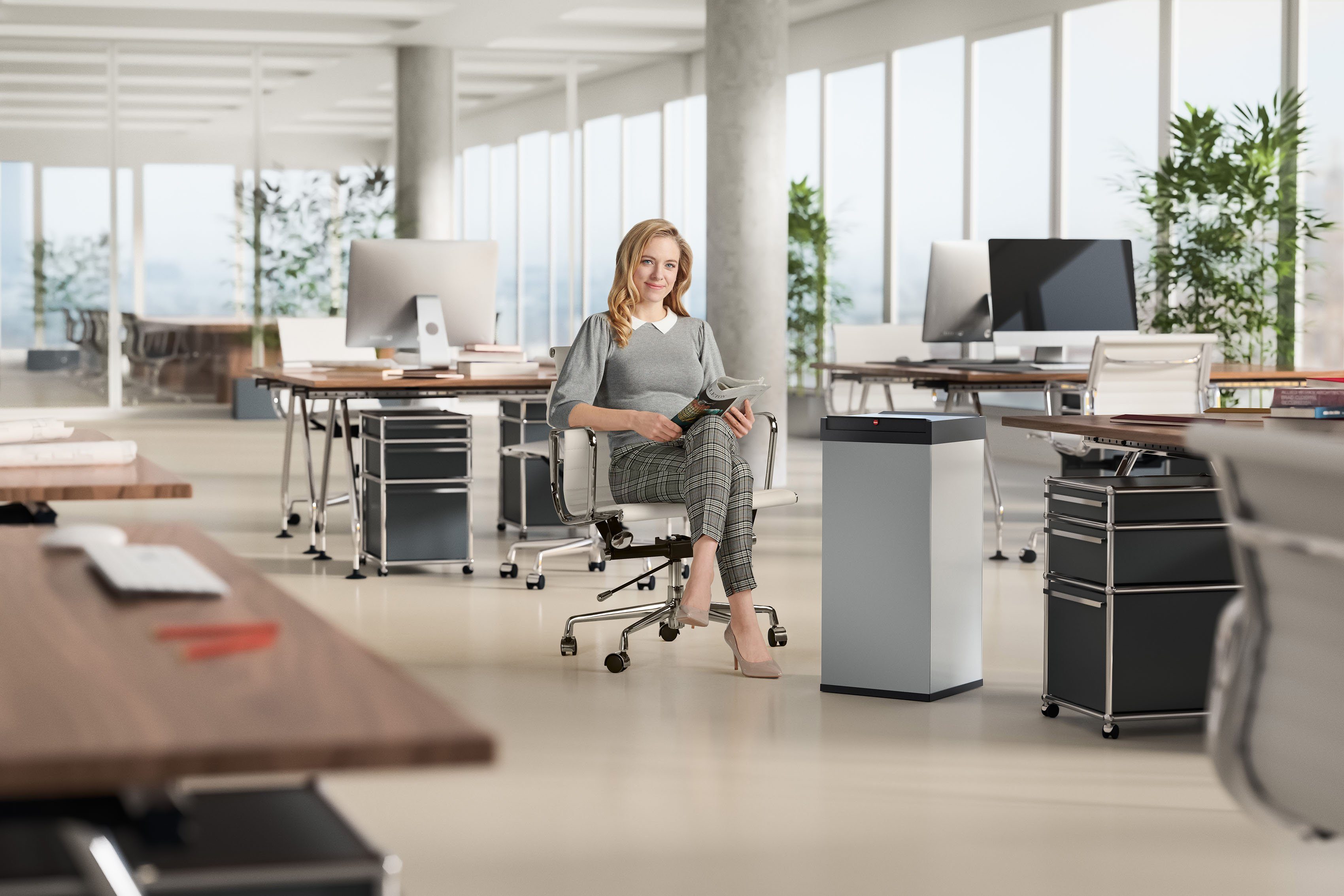 Hailo Vuilnisemmer Big-Box Swing XL 52 l, plaatstaal of edelstaal, met zelfsluitende swingdeksel