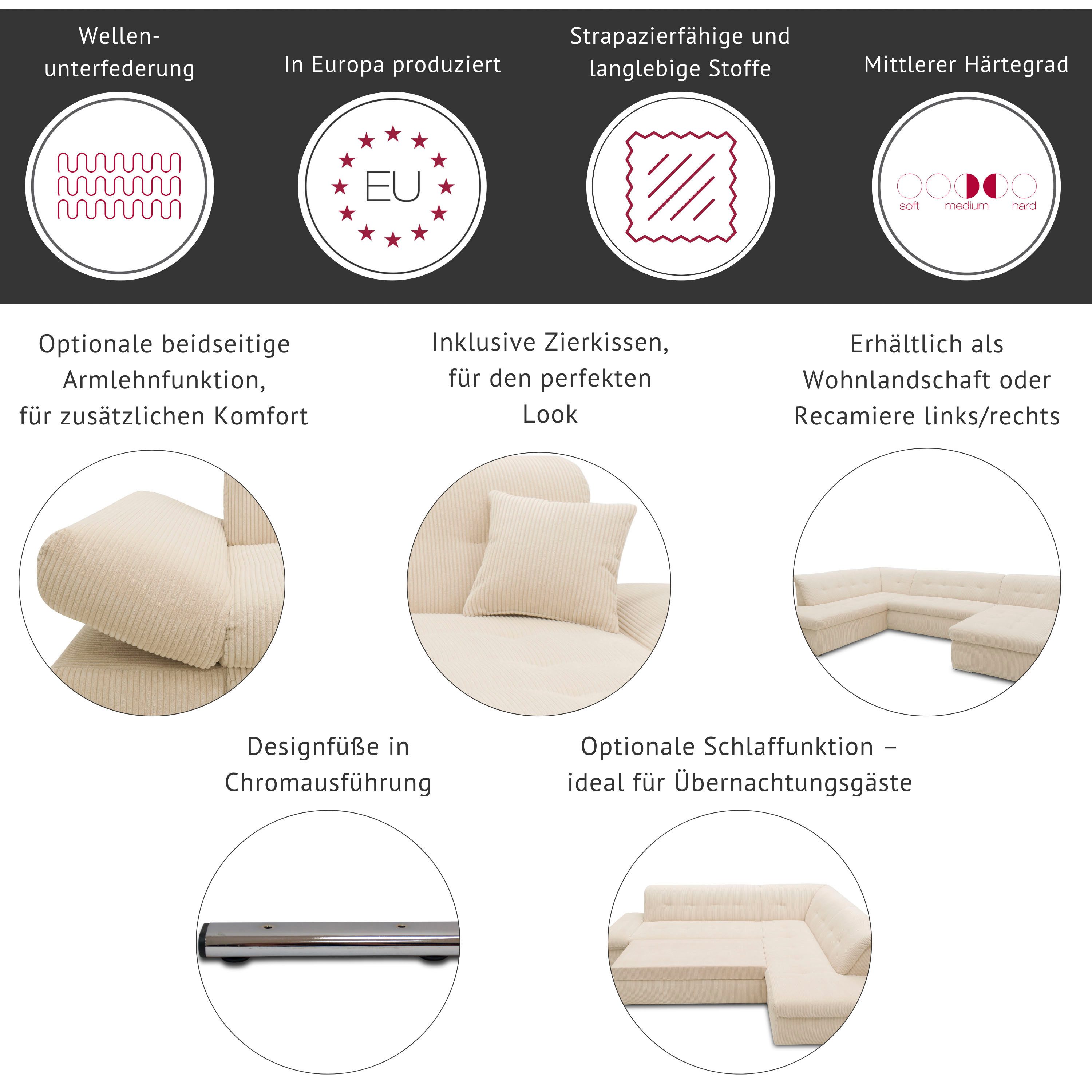 DOMO collection Hoekbank PB Moric optioneel met slaapfunctie en armsteunverstelling U-vorm