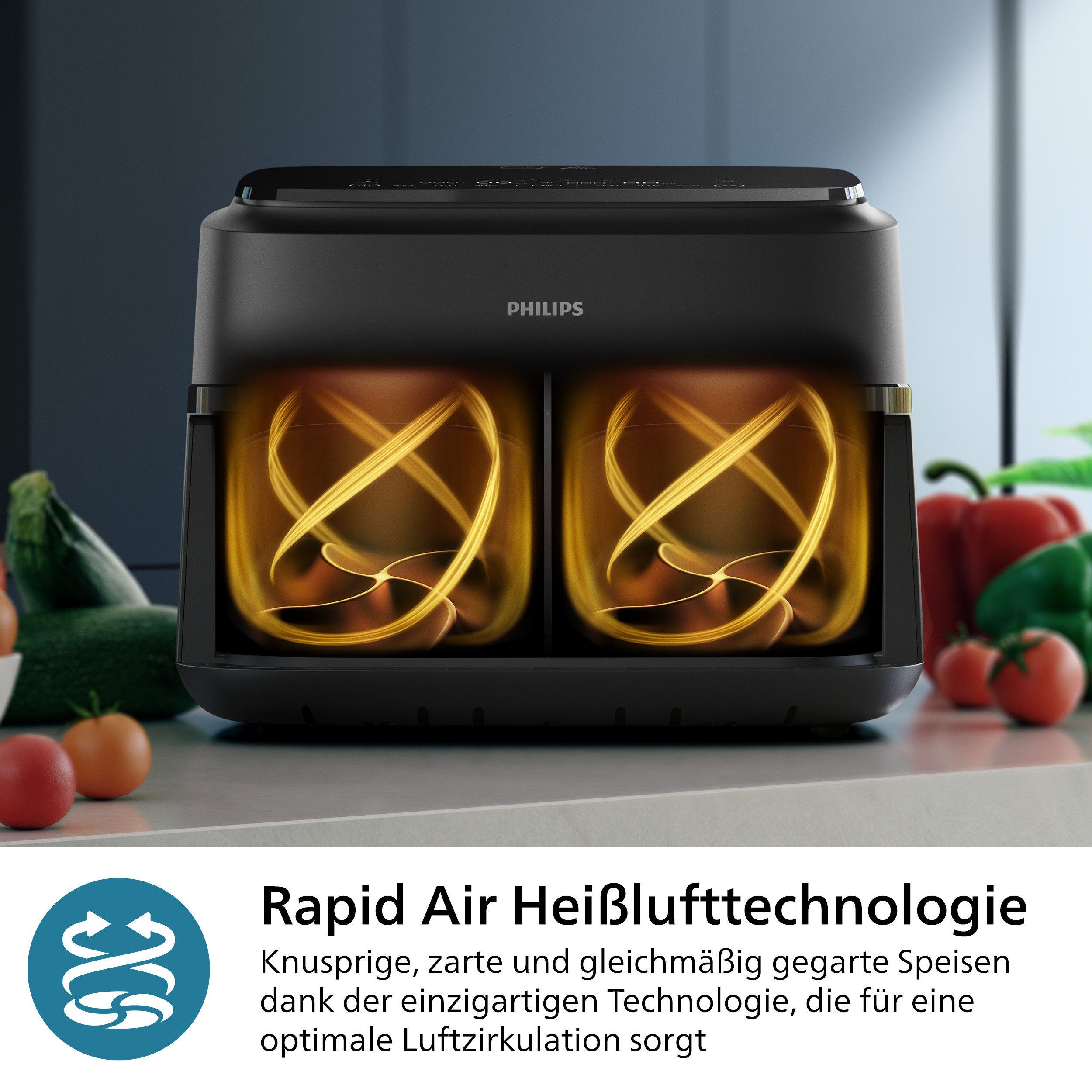 Philips Airfryer 1000 Flexible Basket NA150/00, zwei Körbe mit 7.1L