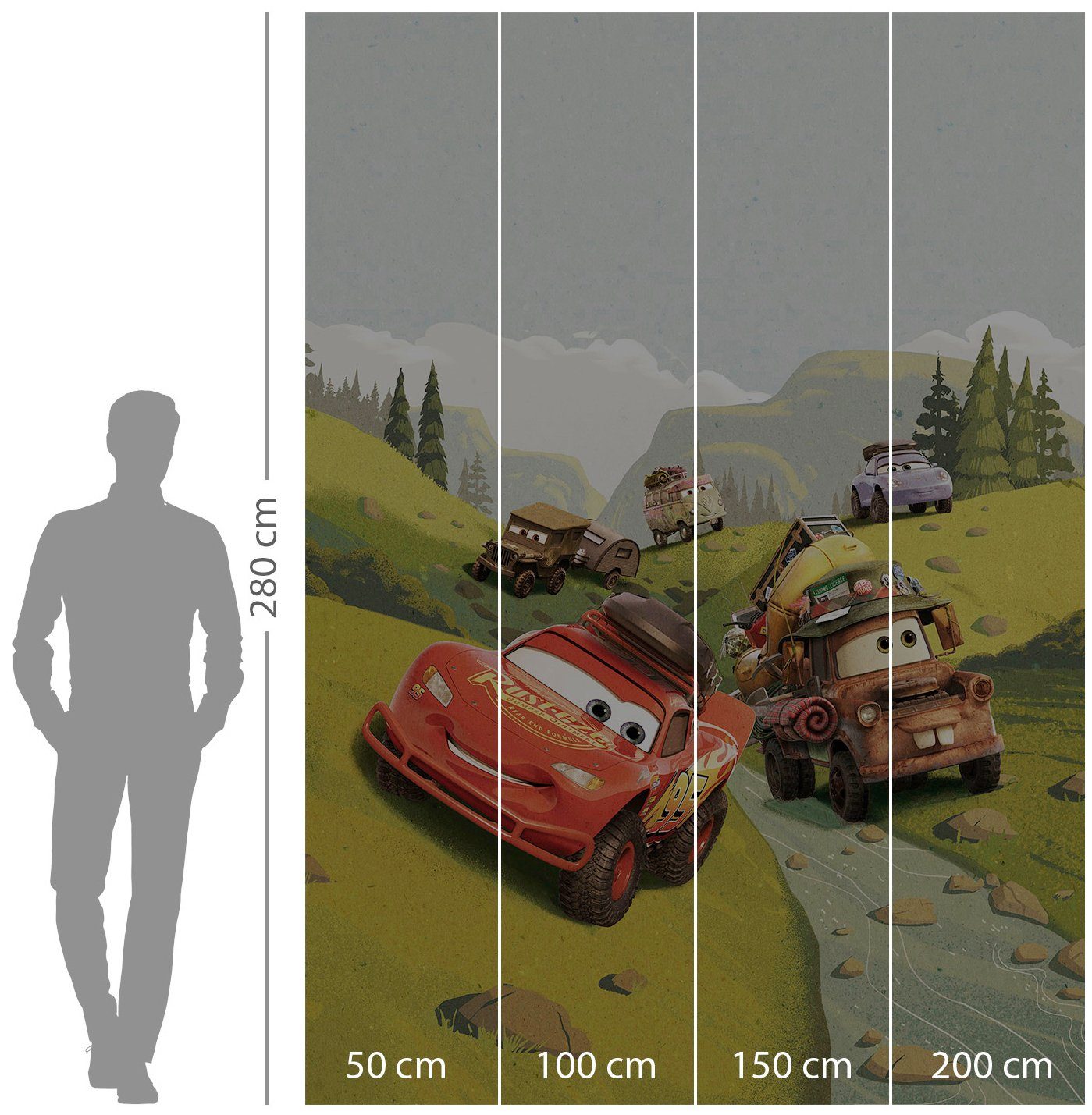 Komar Vliesbehang Digitale print vlies - Cars Camping - Afmeting 200 x 280 cm