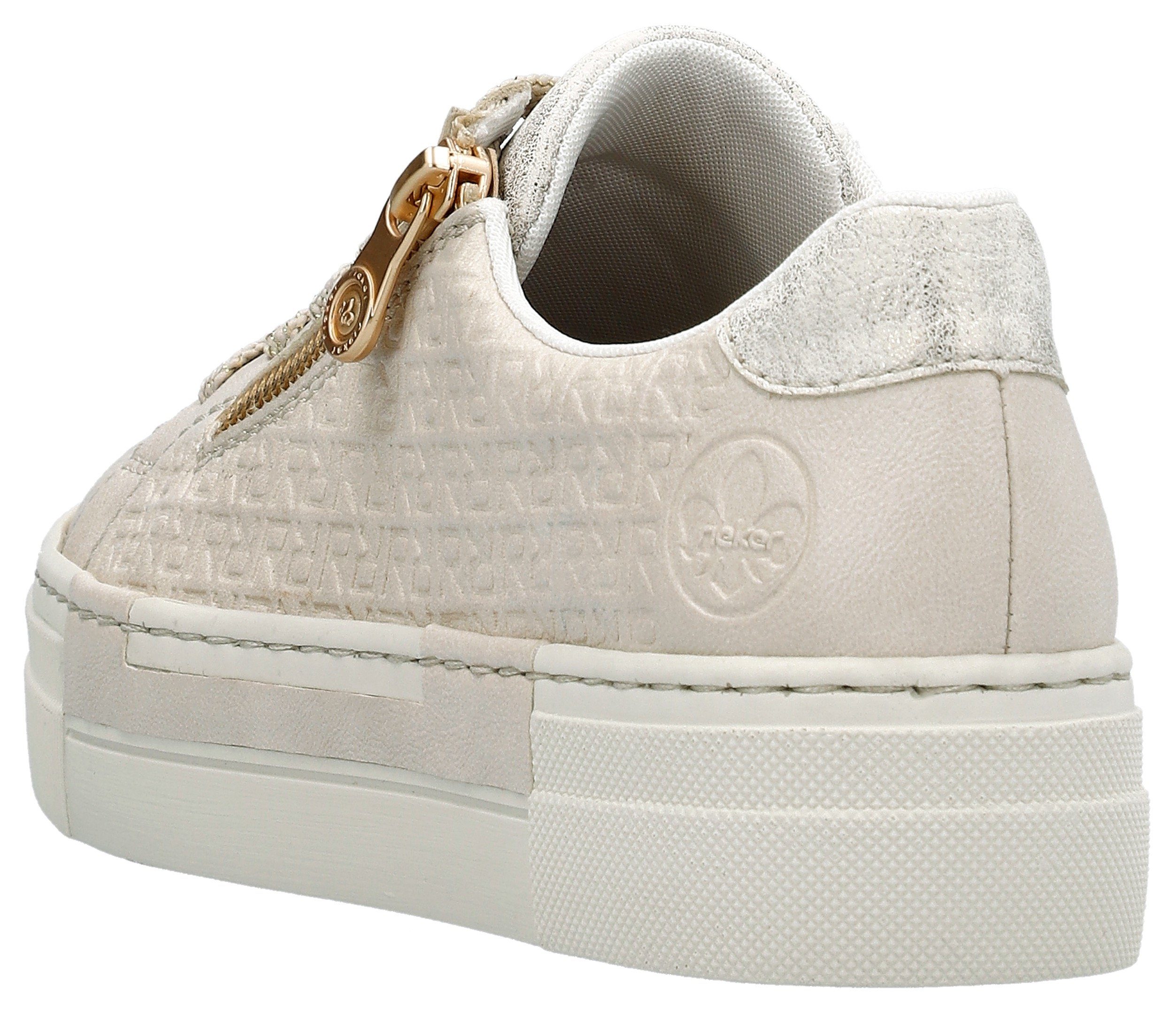 Rieker Plateausneakers met goudkleurige rits, vrijetijdsschoen, lage schoen, veterschoen
