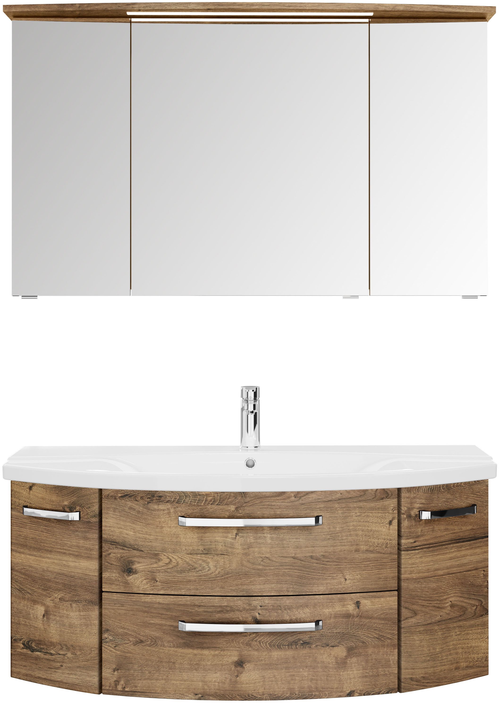 Saphir Badmeubelset Serie 4010 2-delig keramische wastafel met LED-spiegelkast Badkamer set 122 cm breed, incl. deurdemper, 5 deuren, 2 lades (set)